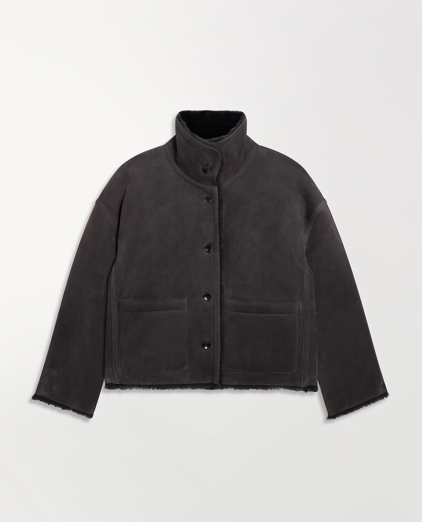 Women's Reversible Shearling Funnel Neck Jacket - Espresso