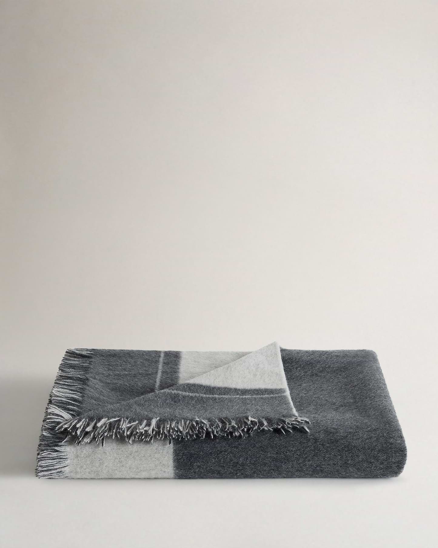 Image 1 of 4 showing Large Peruvian Alpaca Double Faced Throw - Ecru Graphite