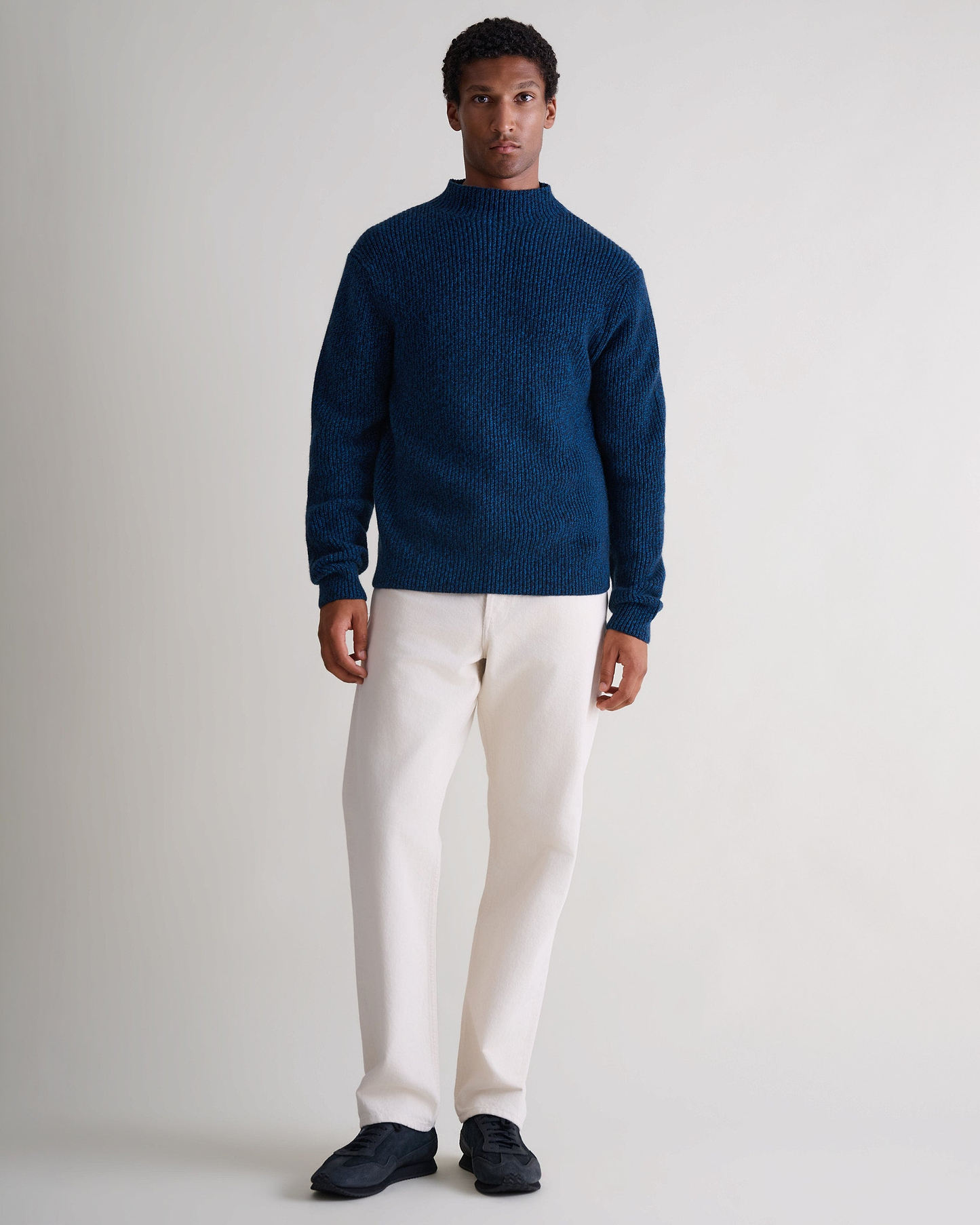 Men's Cashmere Merino Stand Neck Jumper - Mood Indigo Moulinee