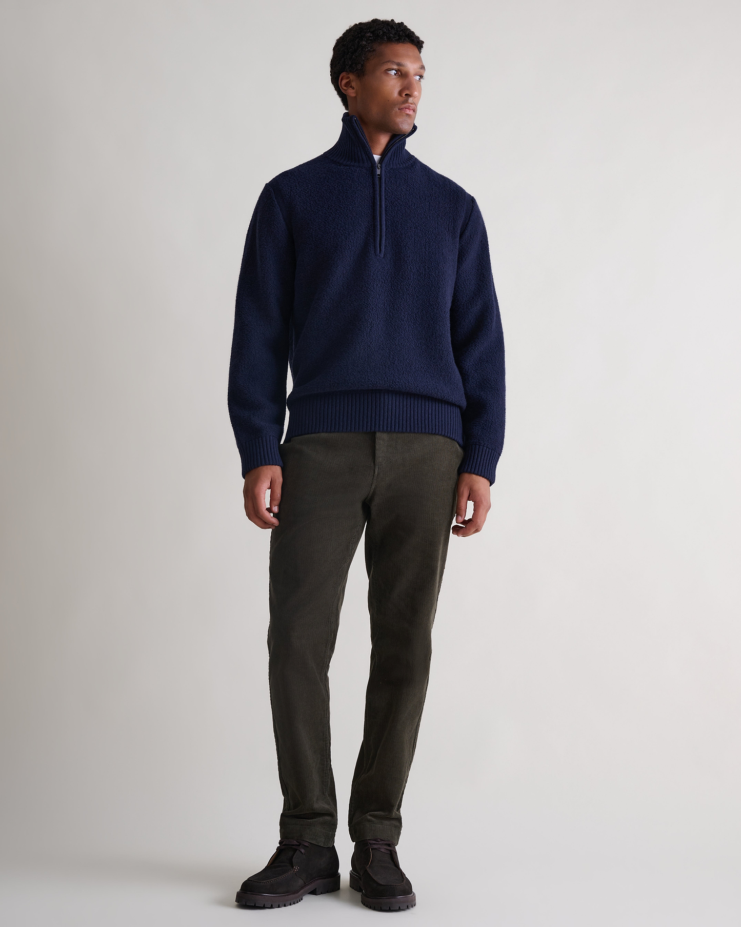 Merino Wool Loop Knit 1/4 Zip Jumper - Mood Indigo