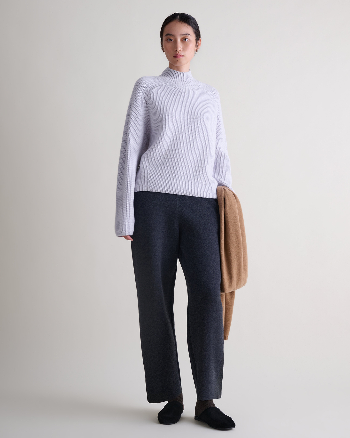 Women's Cashmere Merino Ribbed High Neck Jumper - Ice Blue