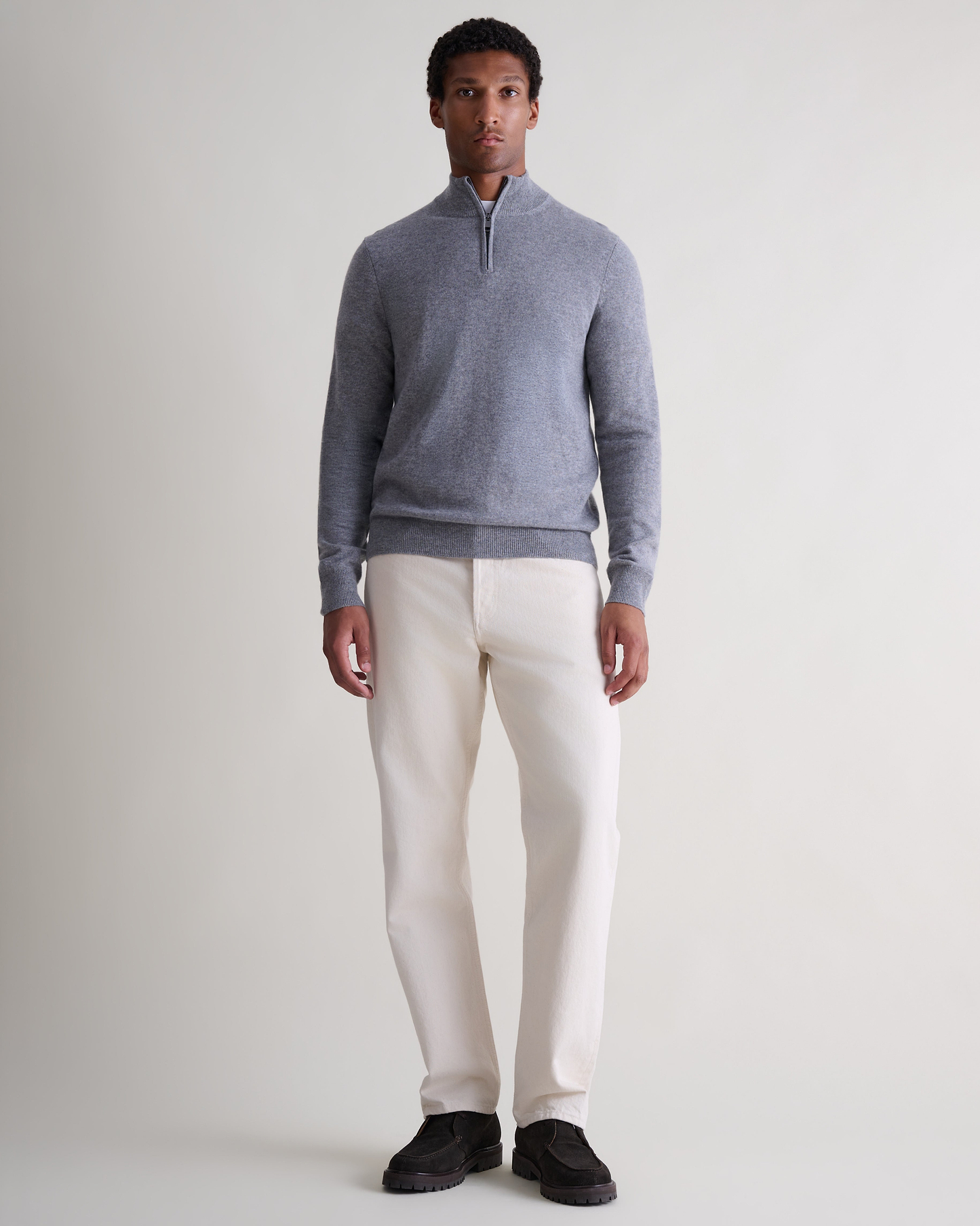 Men's Finest Cashmere 1/4 Zip Jumper - Mid Grey