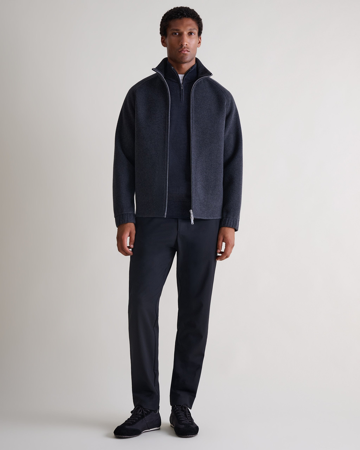 Men's Cashmere Wool Double Faced Bomber Jacket - Charcoal