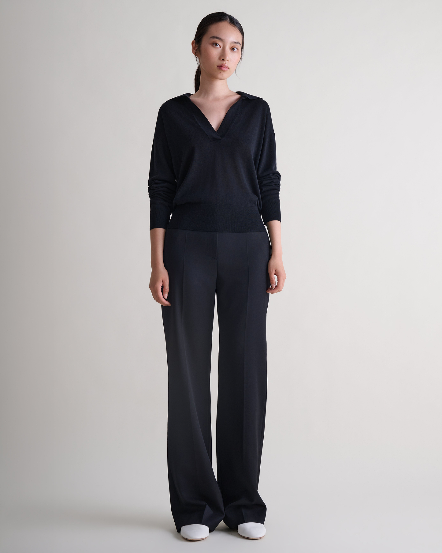 Women's TENCEL™ Cashmere Open Collar Polo - Black