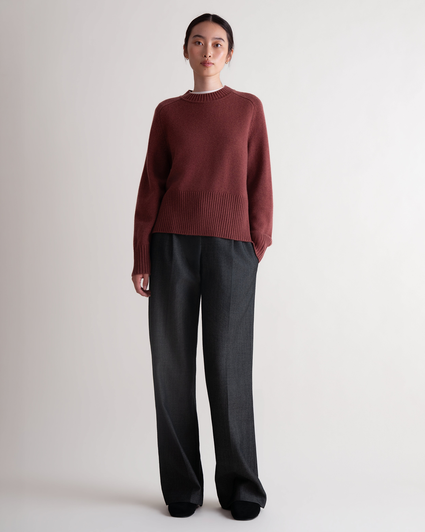 Women's Cashmere Merino Saddle Sleeve Crew Neck Jumper - Deep Clay