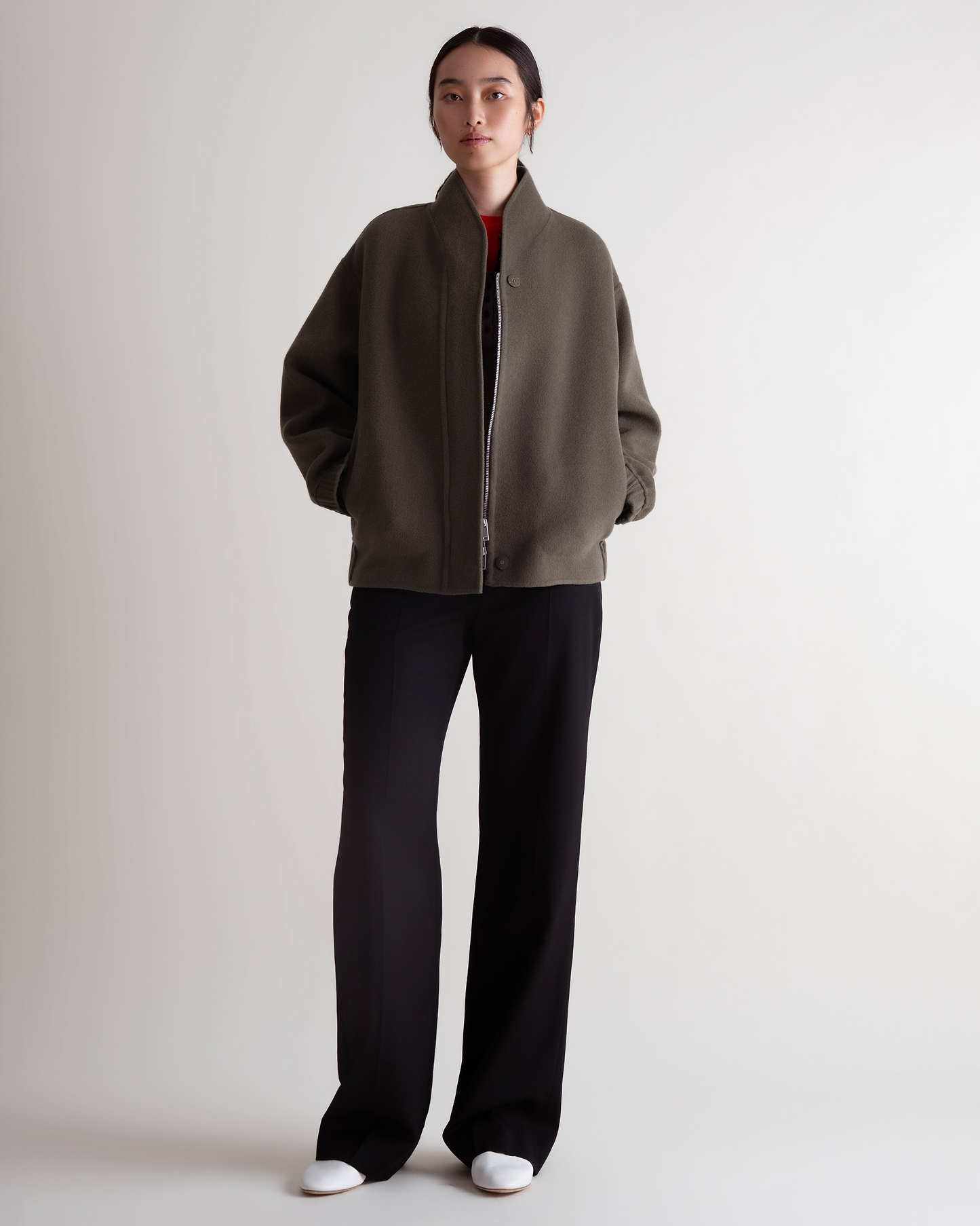 Women's Cashmere Wool Double Faced Bomber Jacket - Loam