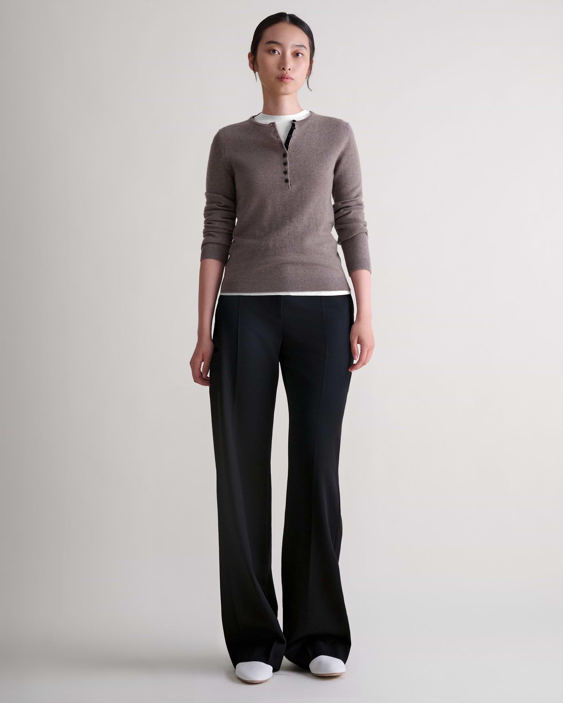 Women's Cashmere Merino Henley Jumper - Mole