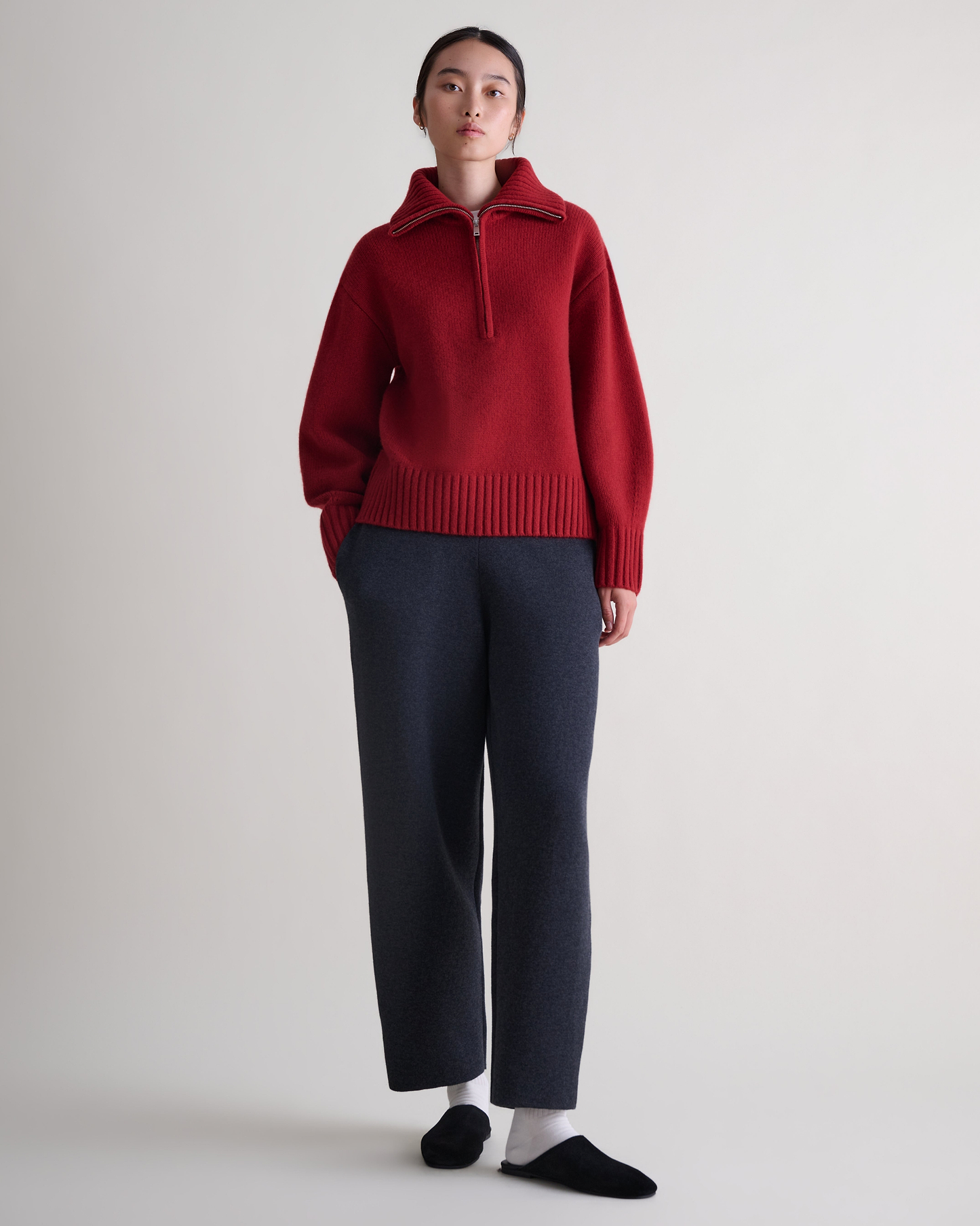 Women's Wool 1/4 Zip Jumper - Russet