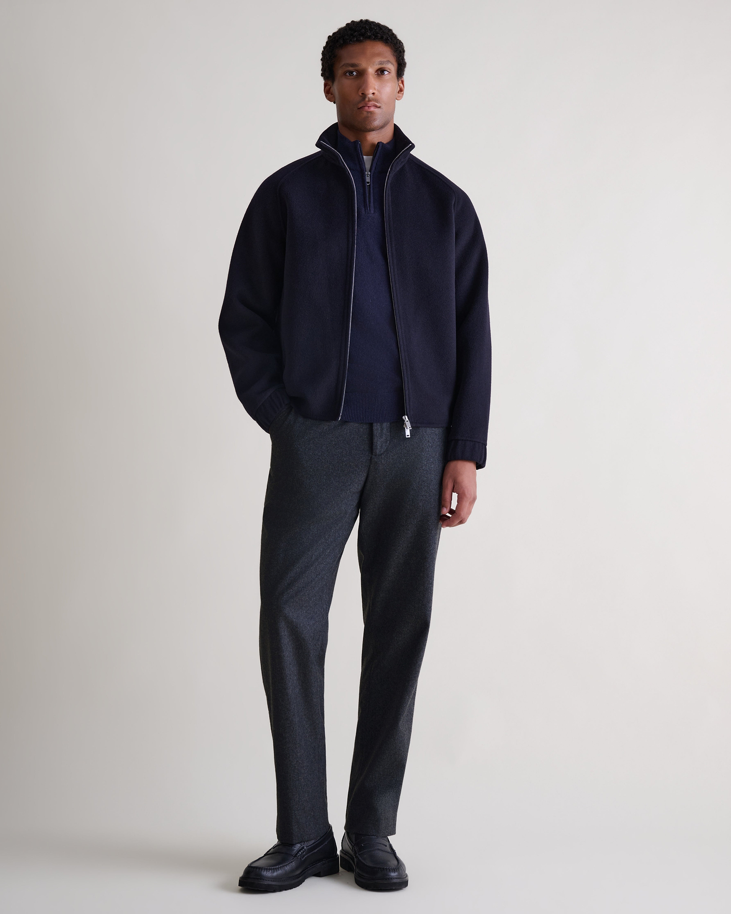 Men's Finest Cashmere 1/4 Zip Jumper - Mood Indigo