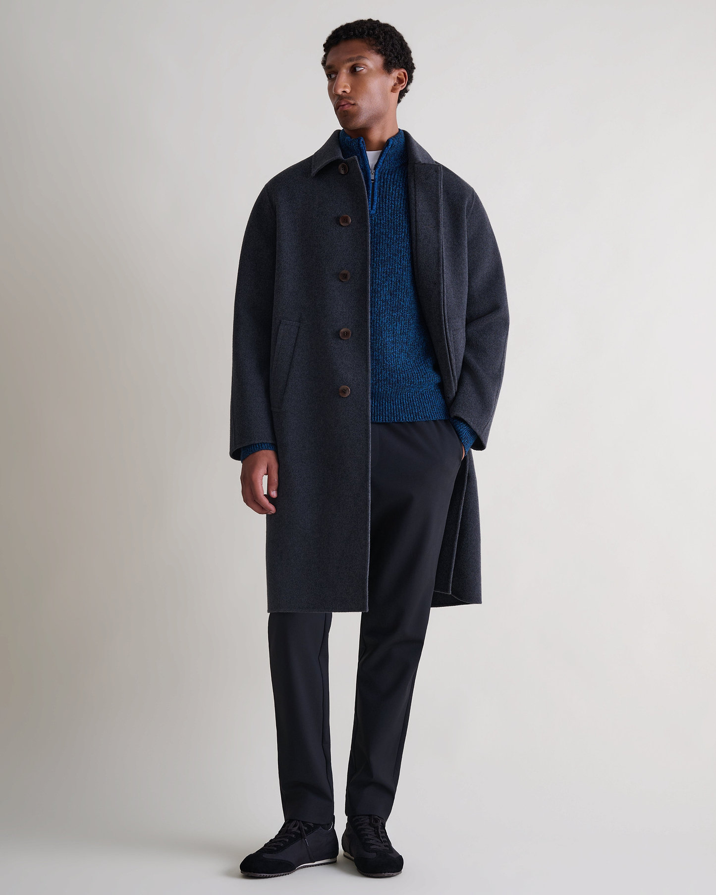 Men's Cashmere Merino Fishermans Rib 1/4 Zip Jumper - Mood Indigo Moulinee