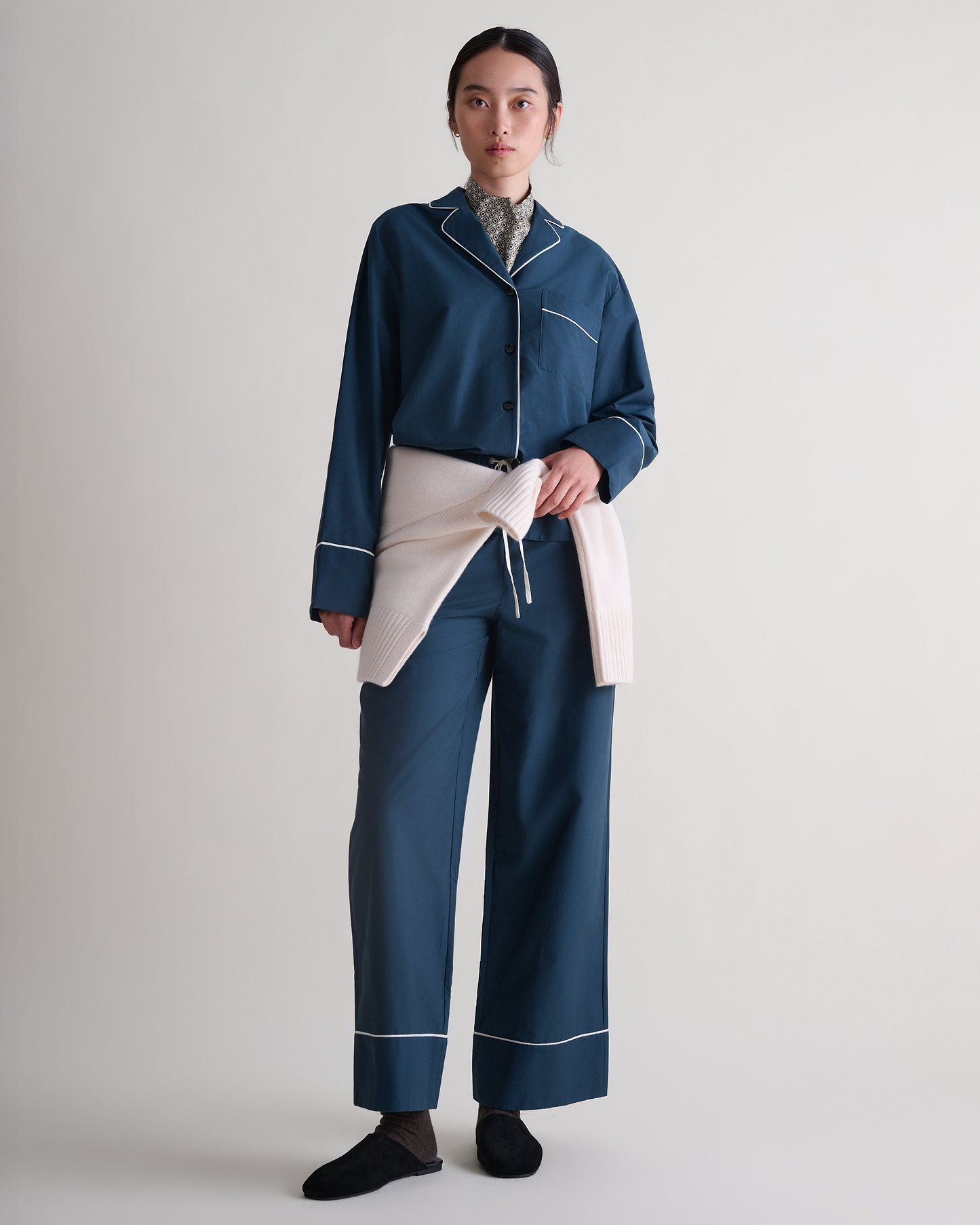 Women's Silk Cotton Pyjama Set - Kelp/Buttermilk