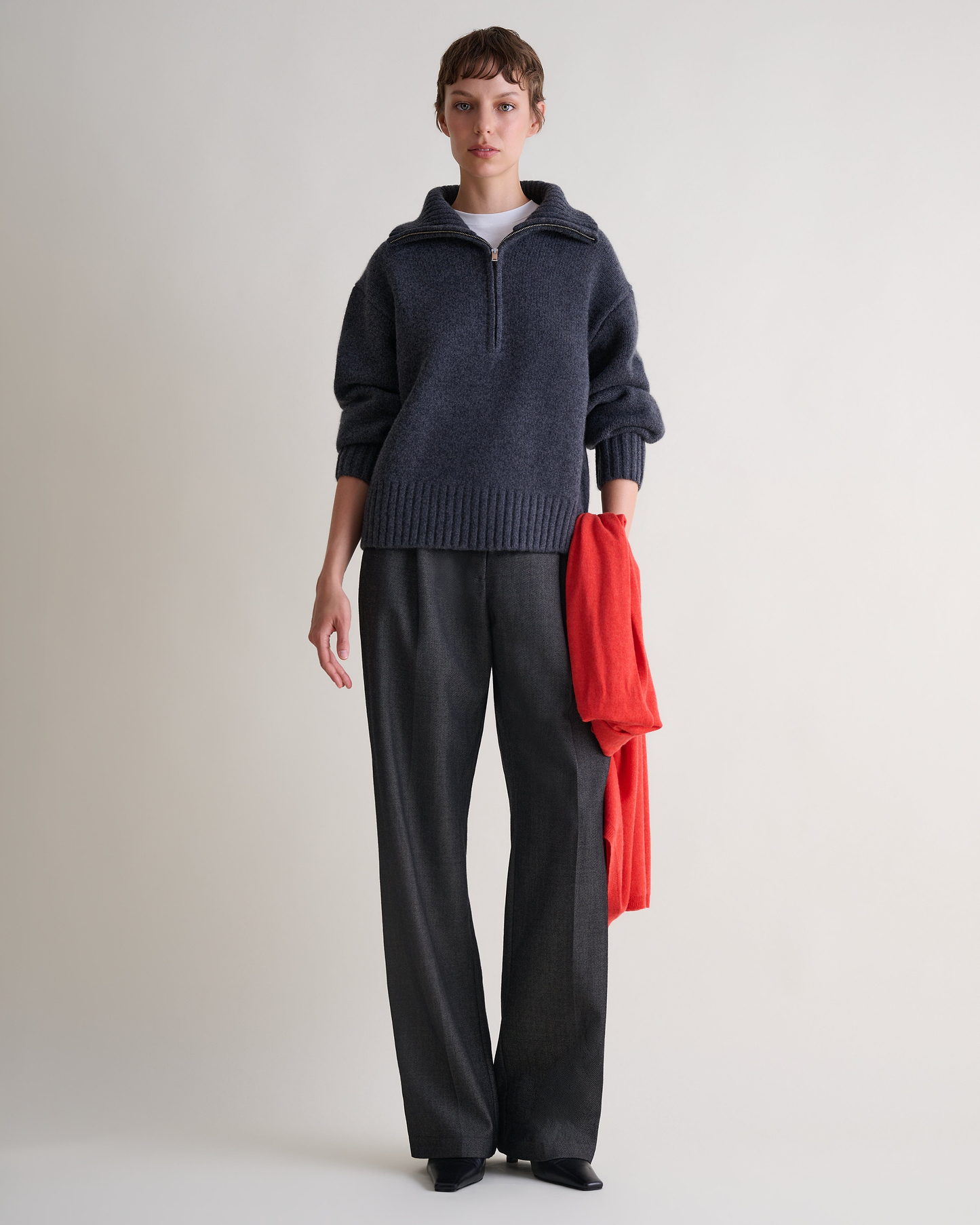 Women's Wool 1/4 Zip Jumper - Charcoal