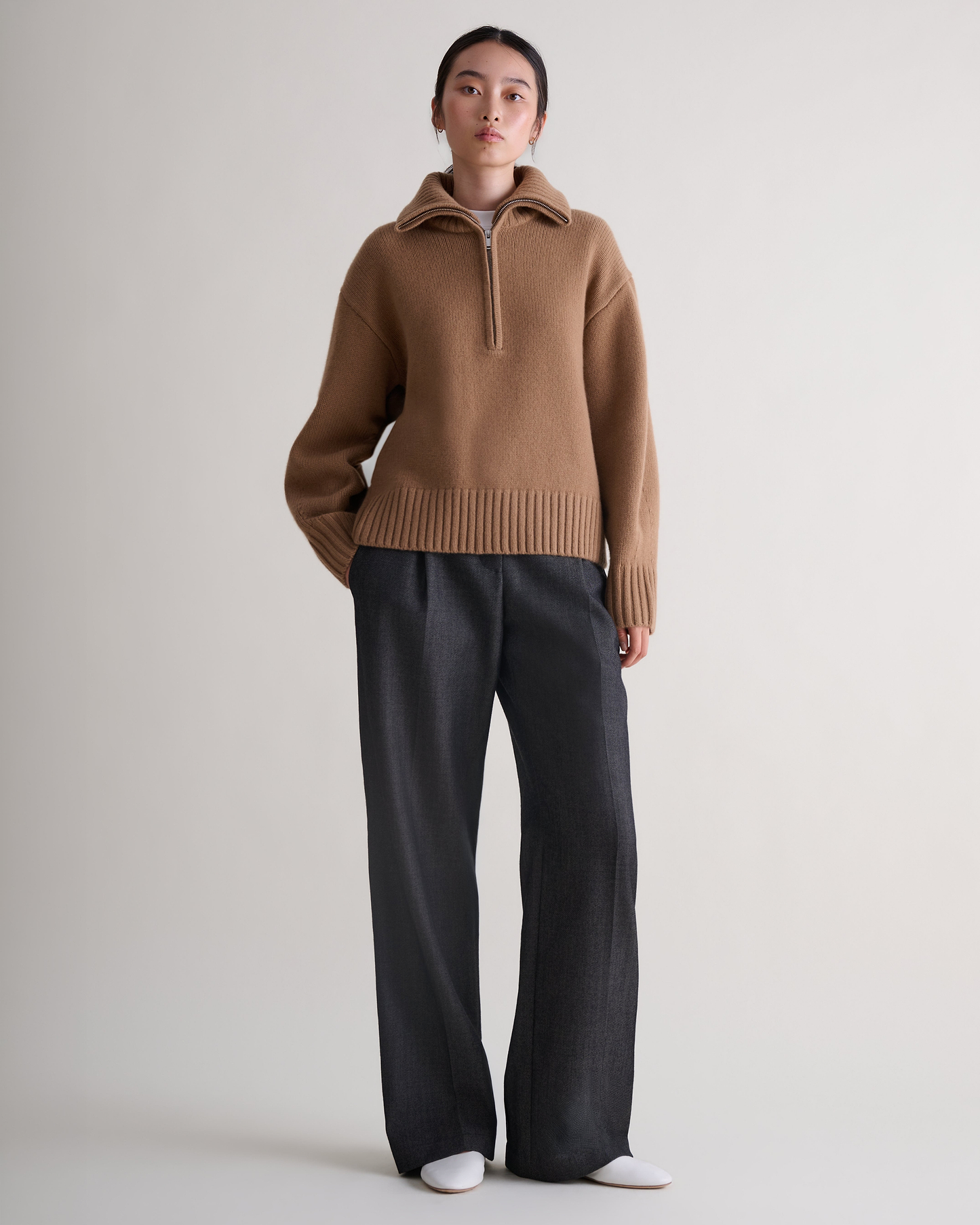 Women's Wool 1/4 Zip Jumper - Deep Camel
