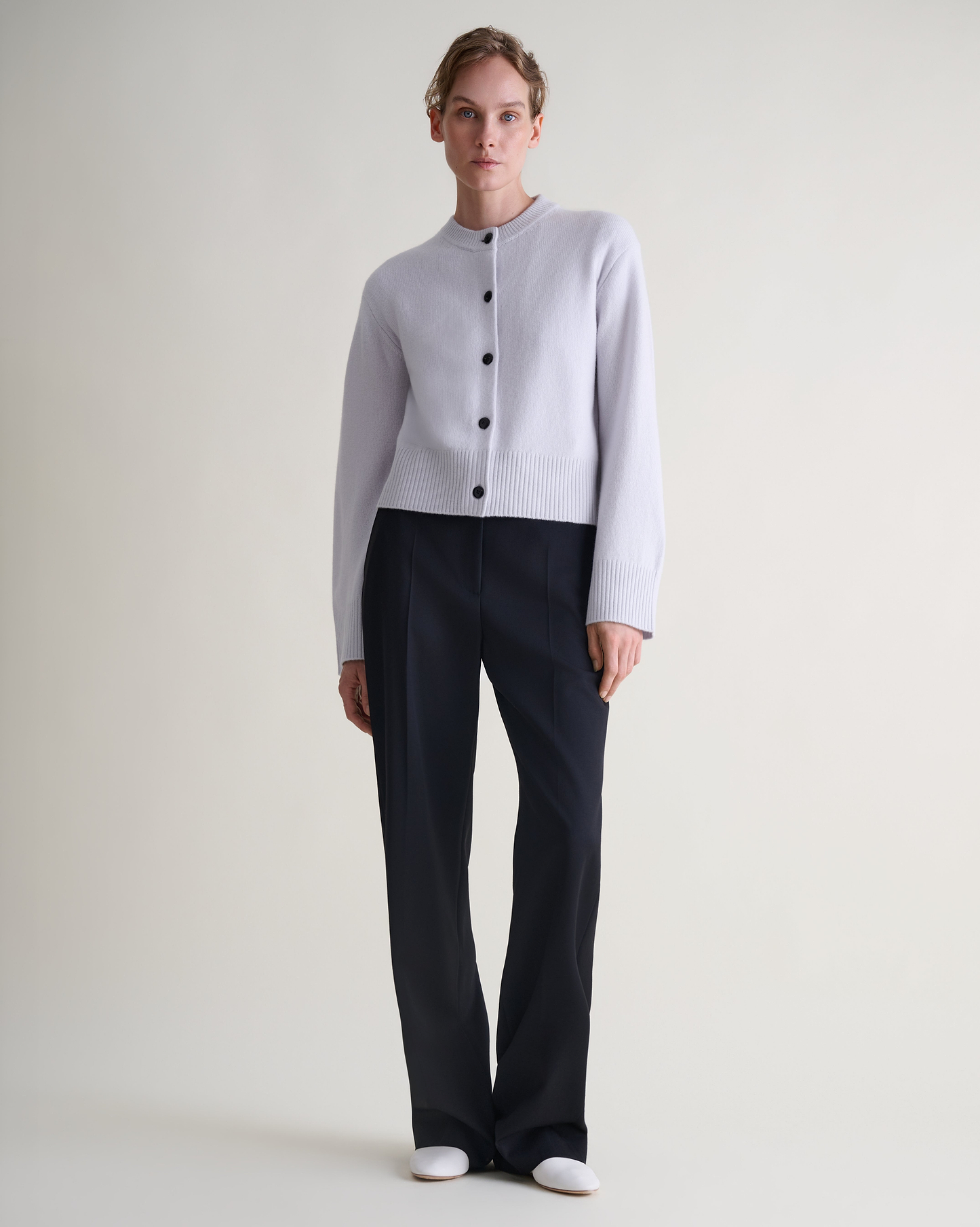 Women's Wool Crew Neck Cardigan - Ice Blue