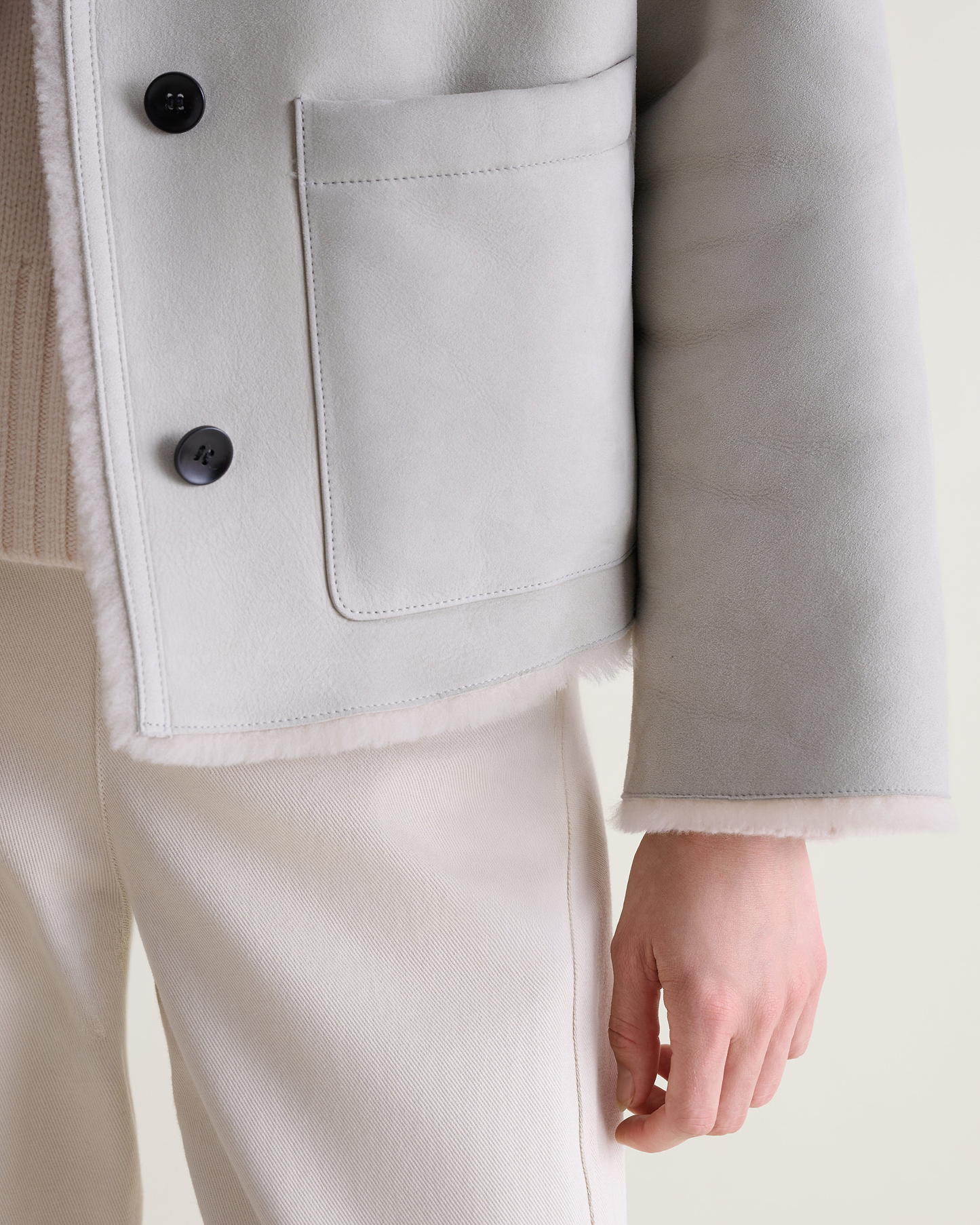 Women's Reversible Shearling Funnel Neck Jacket - Bone
