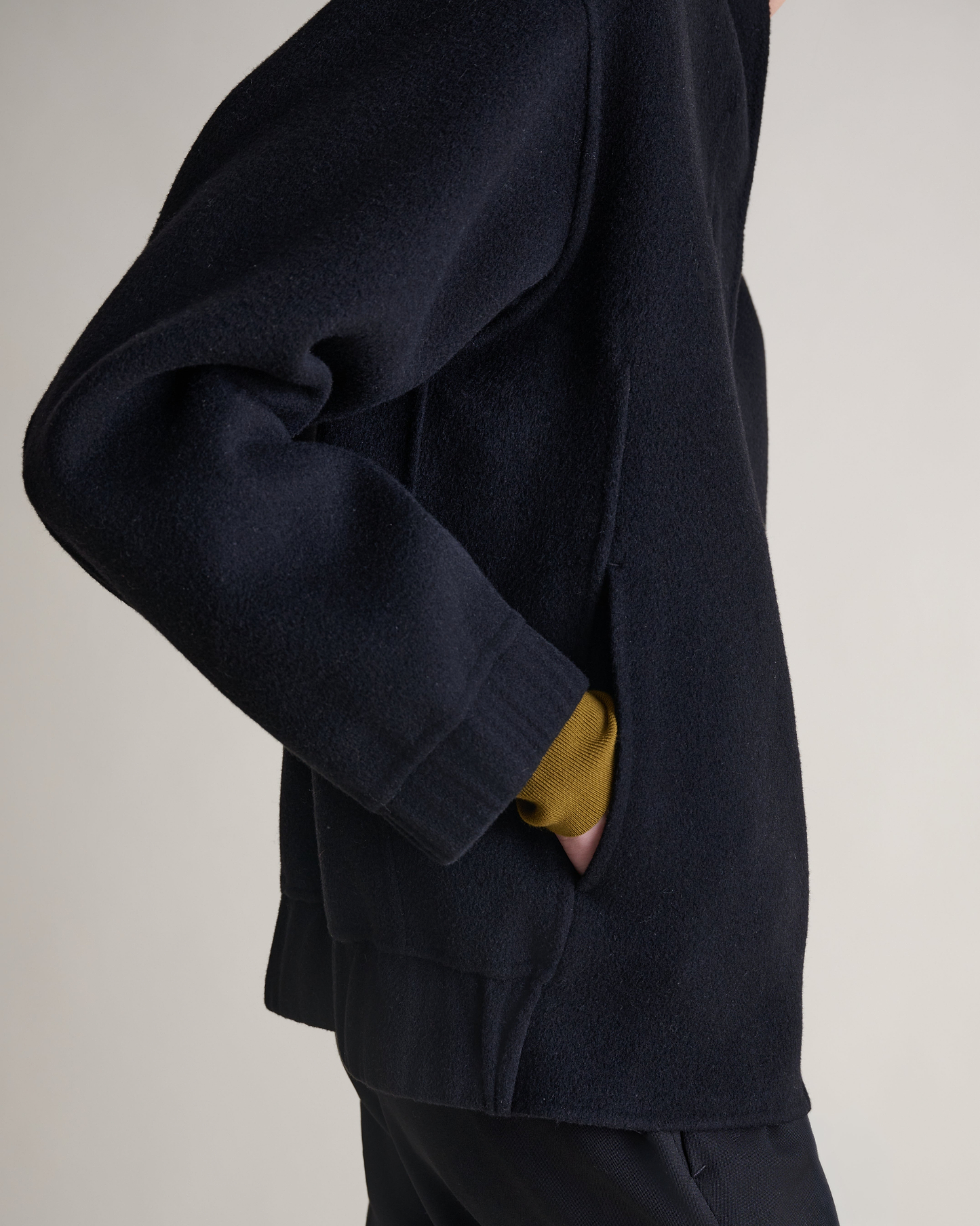 Women's Cashmere Wool Double Faced Bomber Jacket - Black
