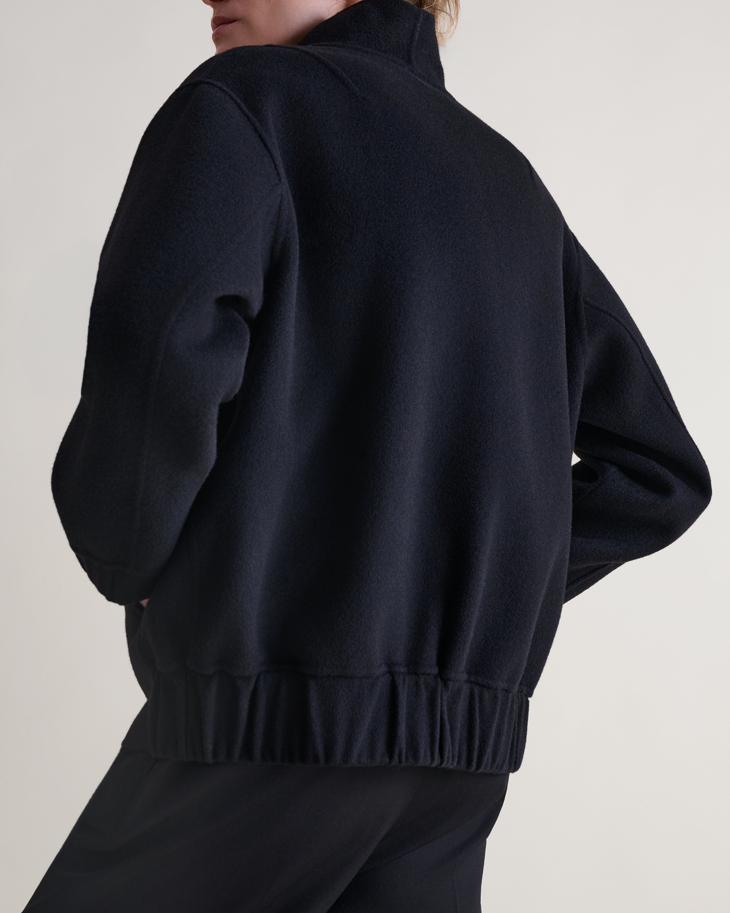 Women's Cashmere Wool Double Faced Bomber Jacket - Black