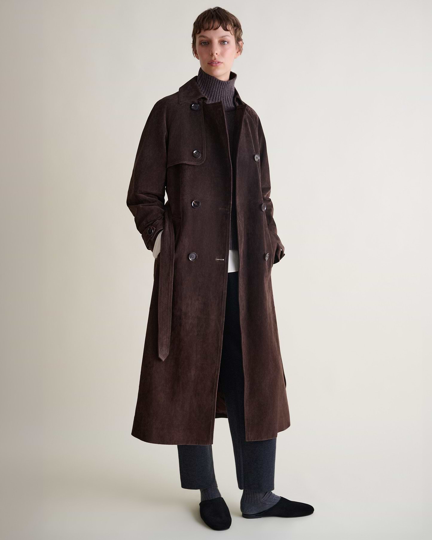 Suede Trench Coat - Chocolate