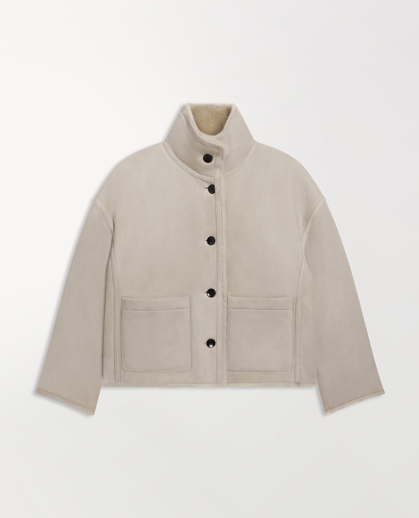 Women's Reversible Shearling Funnel Neck Jacket - Bone