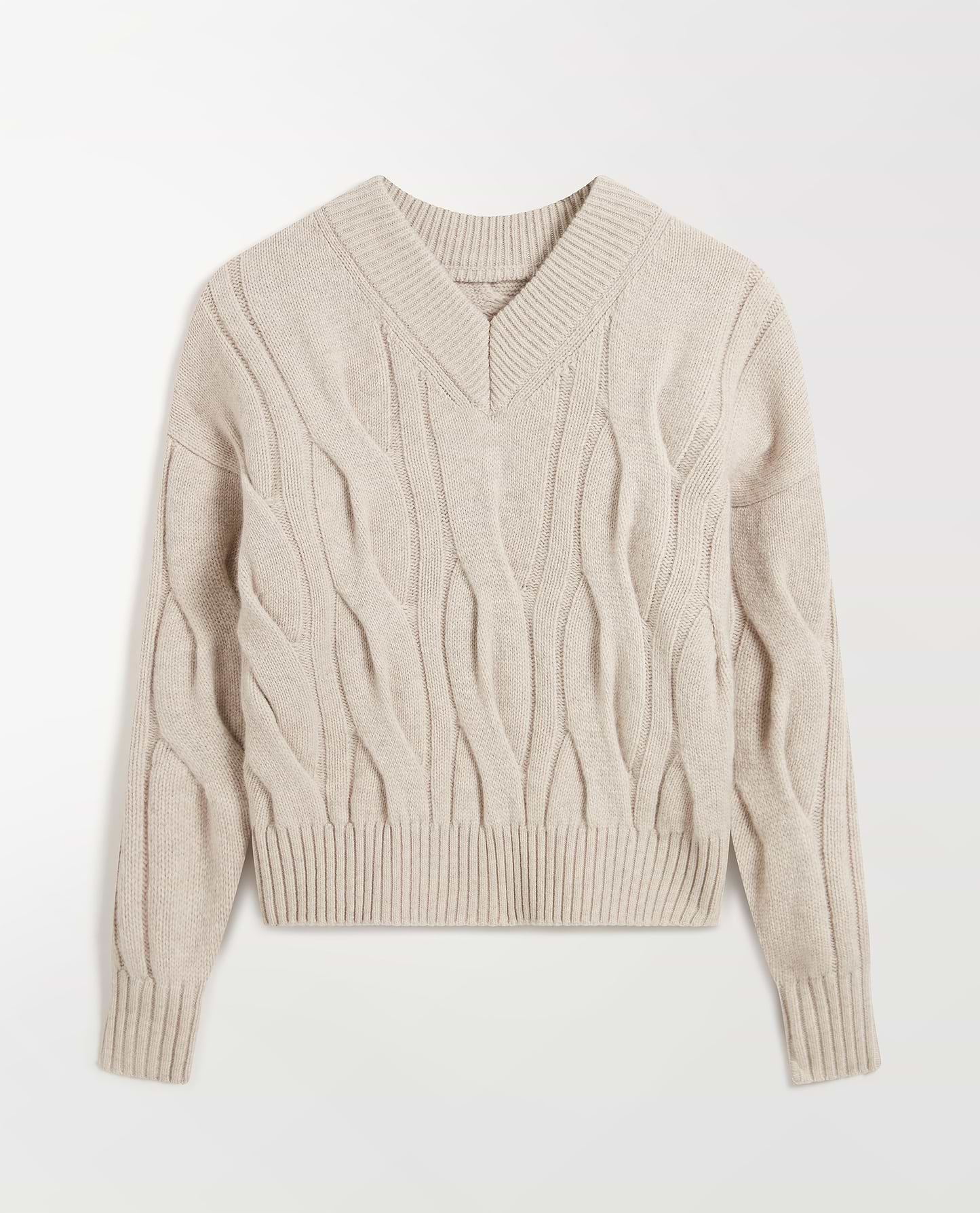 Lambswool Cable Knit V-neck Jumper
