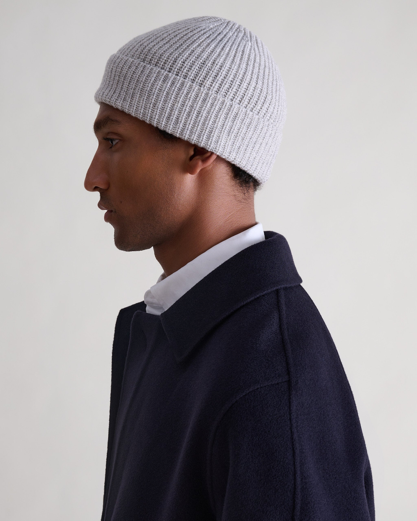Men's Cashmere Merino Ribbed Knit Beanie - Travertine Moulinee