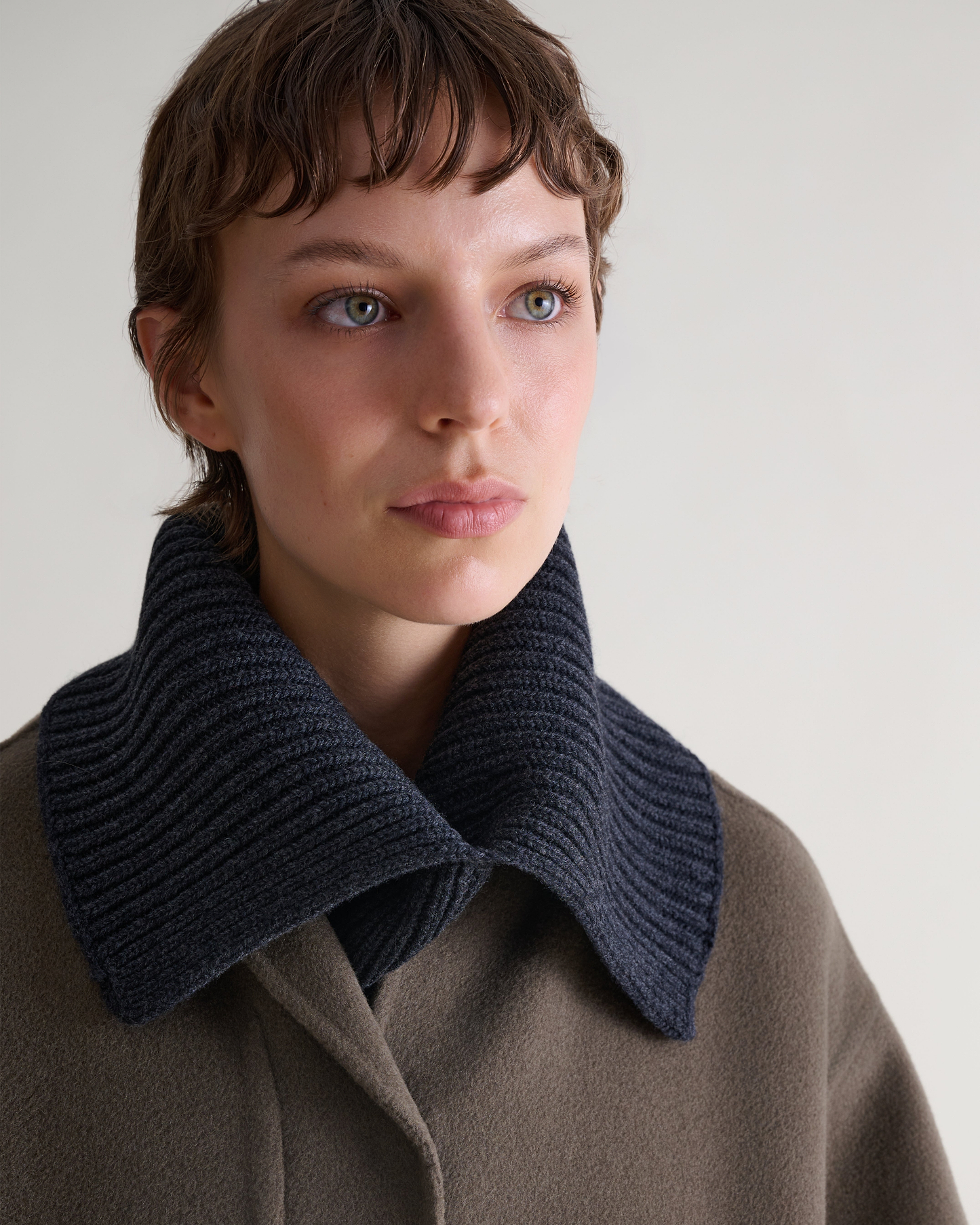 Women's Cashmere Merino Ribbed Collar - Charcoal