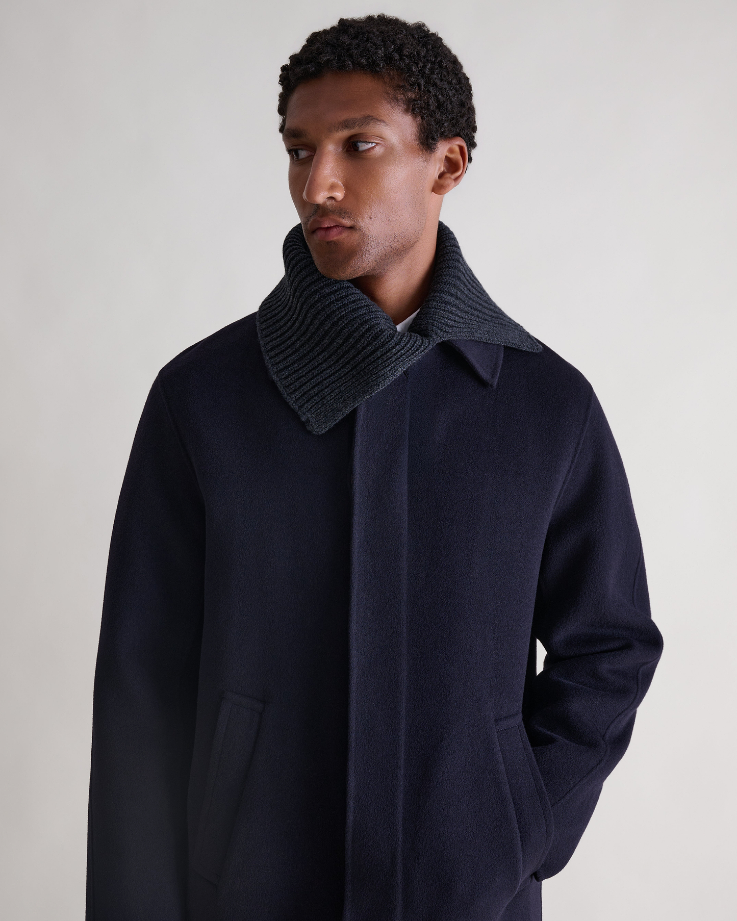 Men's Cashmere Merino Ribbed Collar - Charcoal