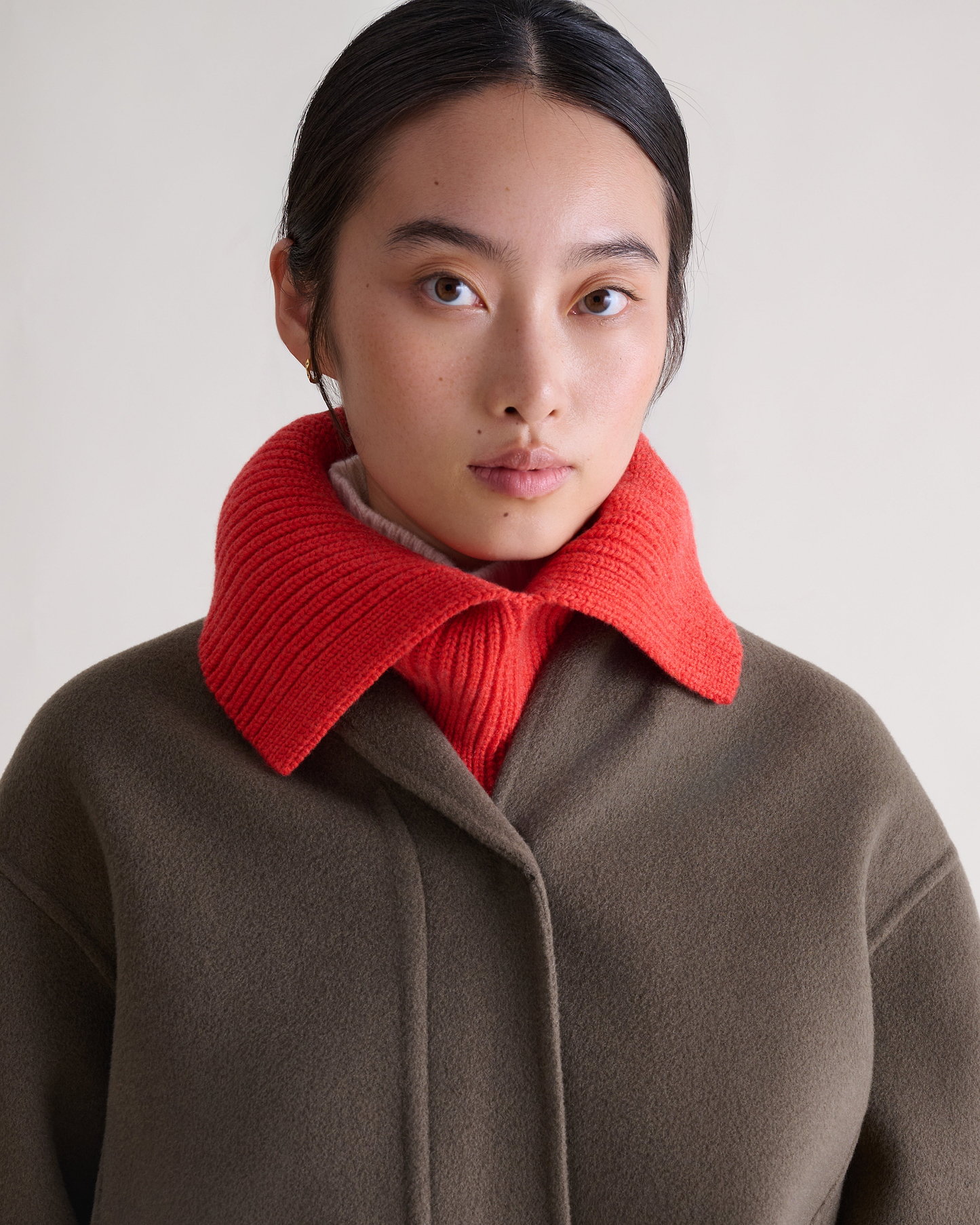 Women's Cashmere Merino Ribbed Collar - Poppy
