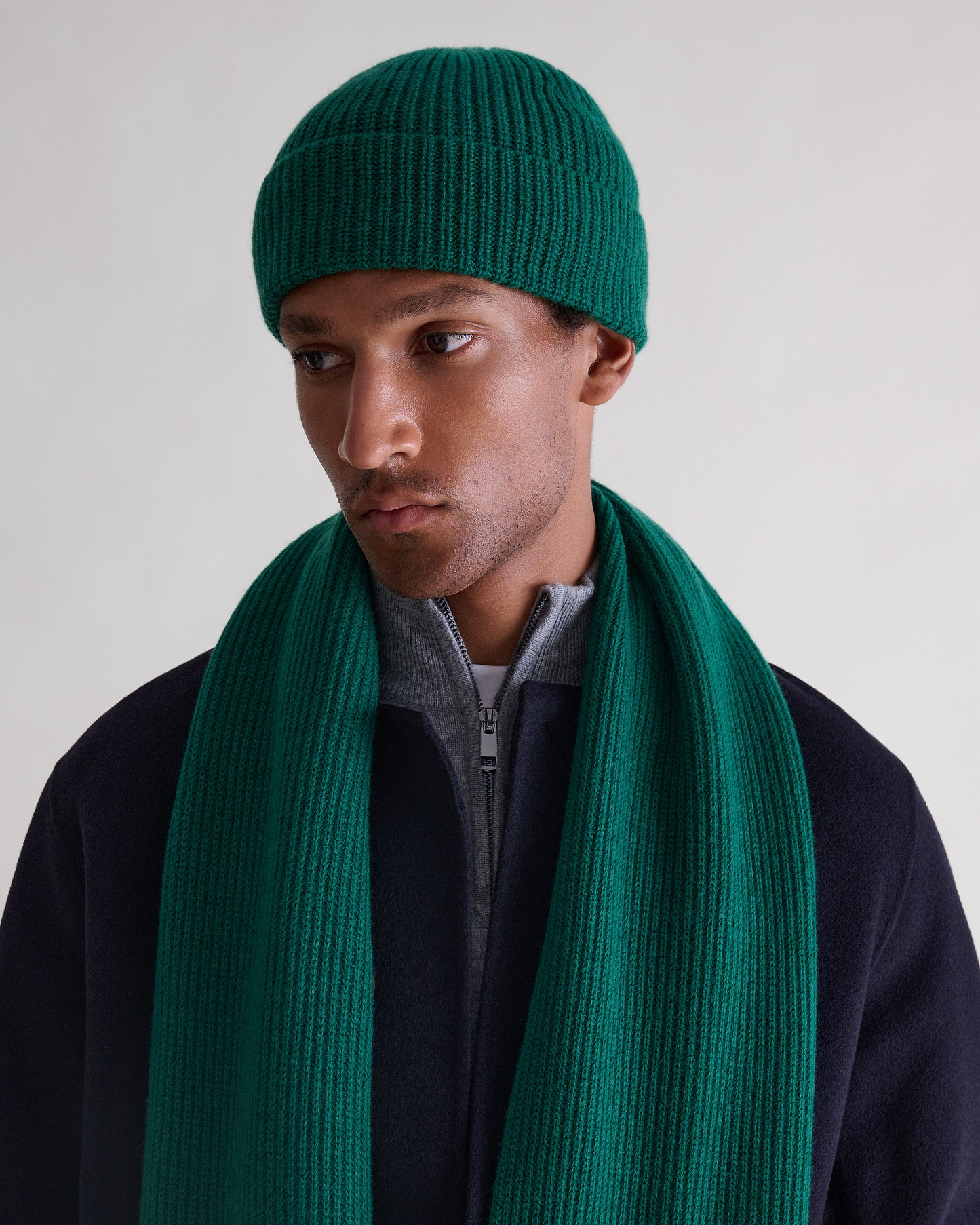 Men's Cashmere Merino Ribbed Scarf - Malachite