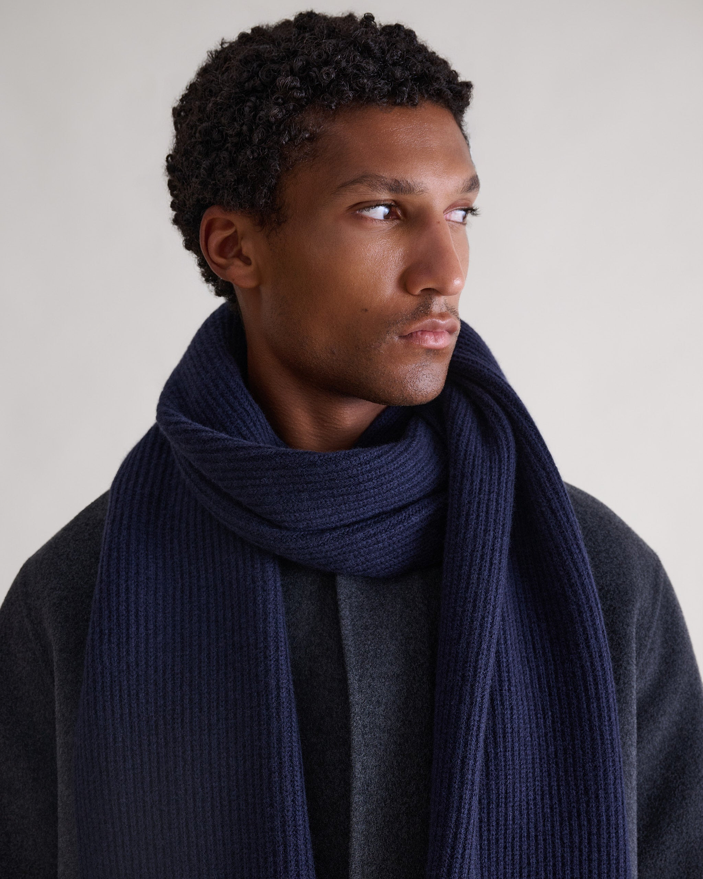Men's Cashmere Merino Ribbed Scarf - Mood Indigo