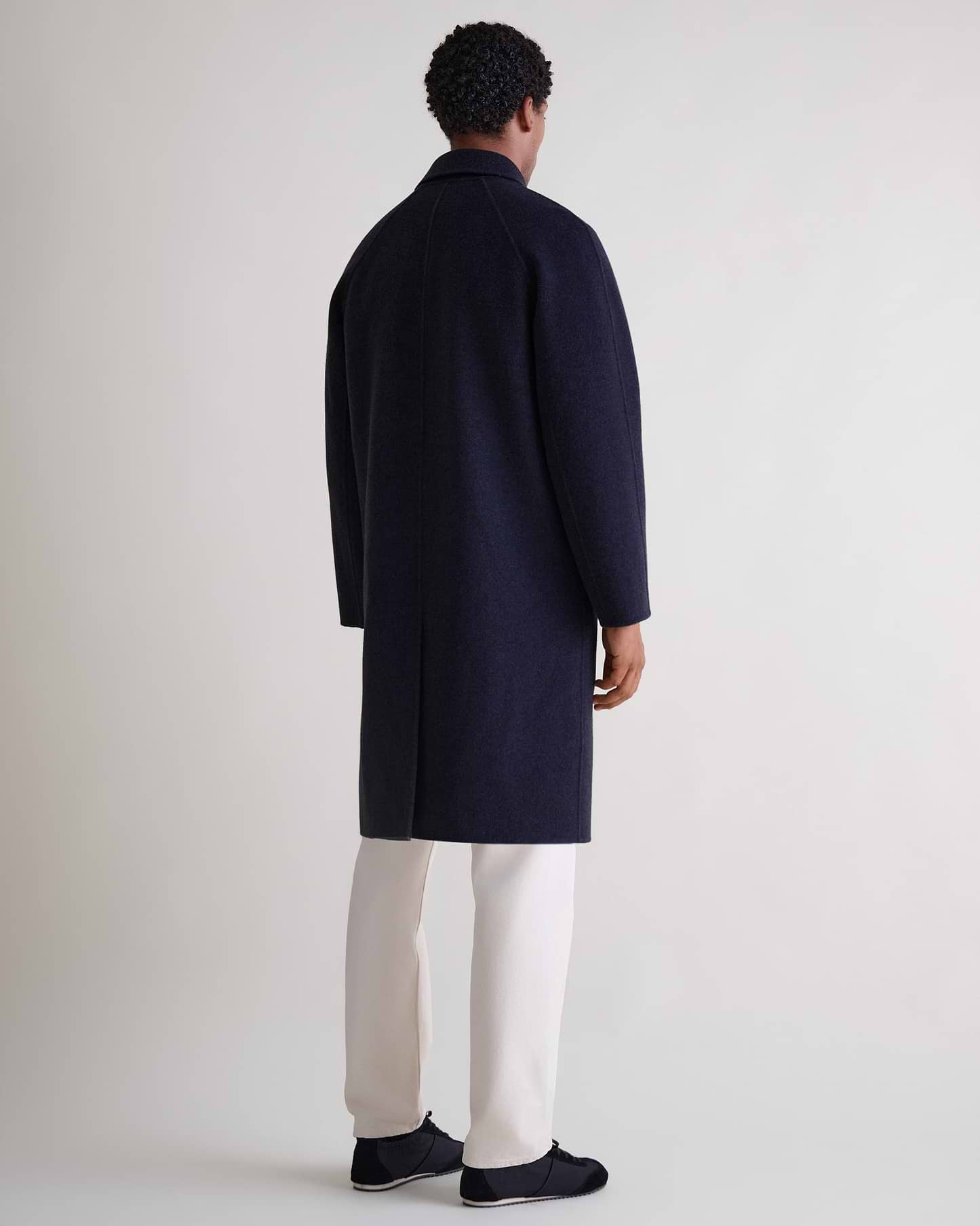 Men's Cashmere Wool Double Faced Car Coat - Navy