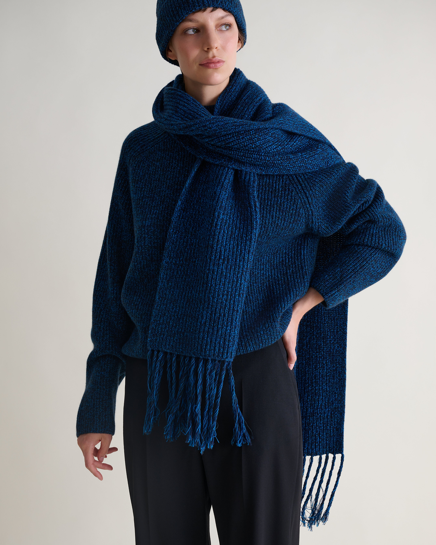 Cashmere Merino Twisted Fringe Wrap - Mood Indigo Moulinee