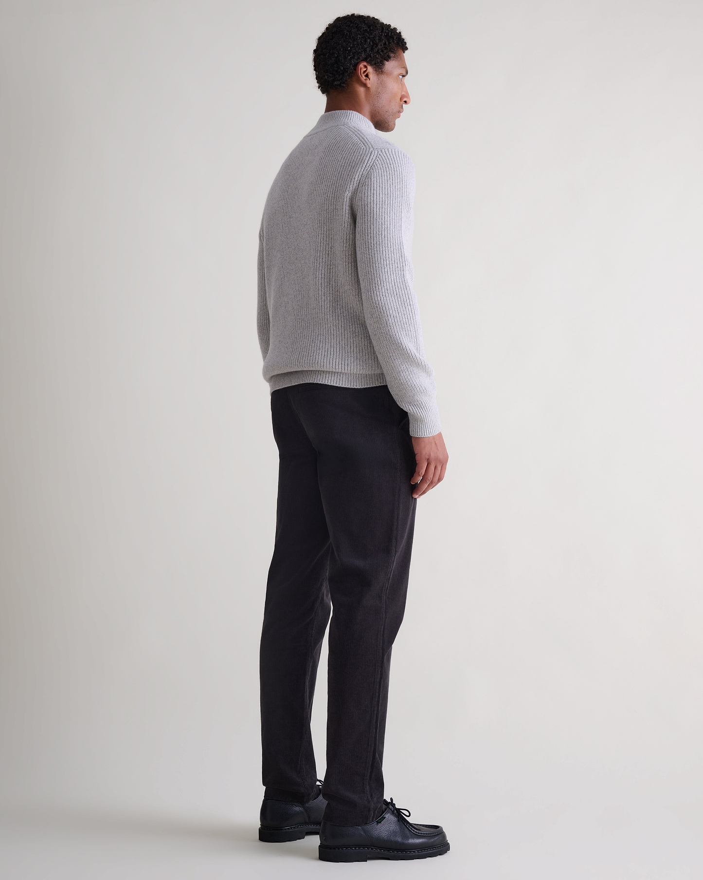 Men's Cashmere Merino Fishermans Rib 1/4 Zip Jumper - Travertine Moulinee