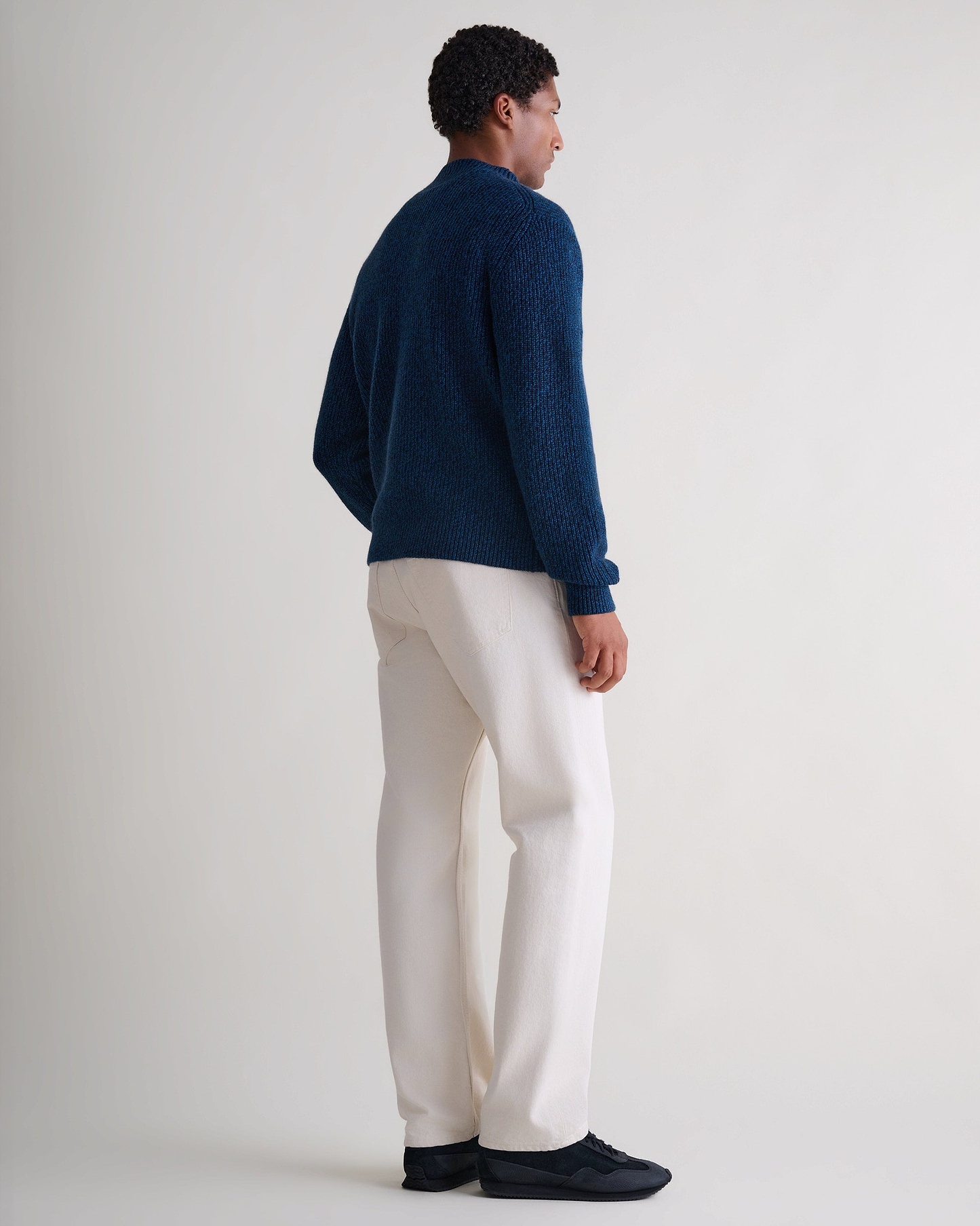 Men's Cashmere Merino Stand Neck Jumper - Mood Indigo Moulinee