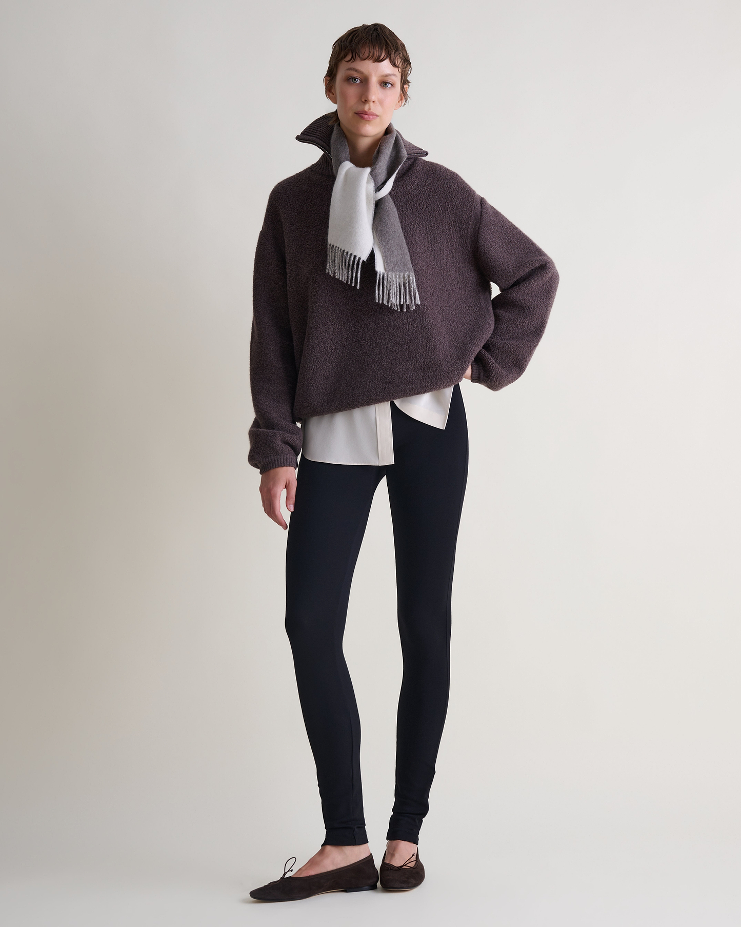 Women's Merino Wool Loop Knit Funnel Neck Jumper - Chocolate