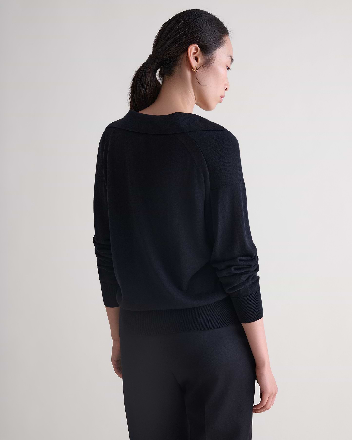 Women's TENCEL™ Cashmere Open Collar Polo - Black
