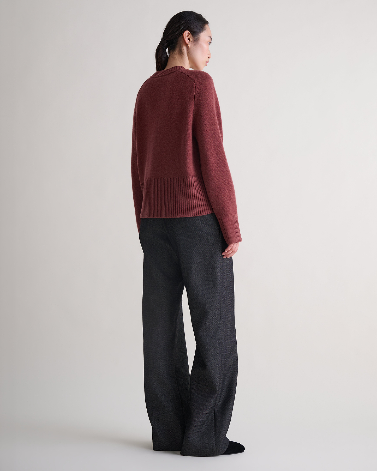 Women's Cashmere Merino Saddle Sleeve Crew Neck Jumper - Deep Clay
