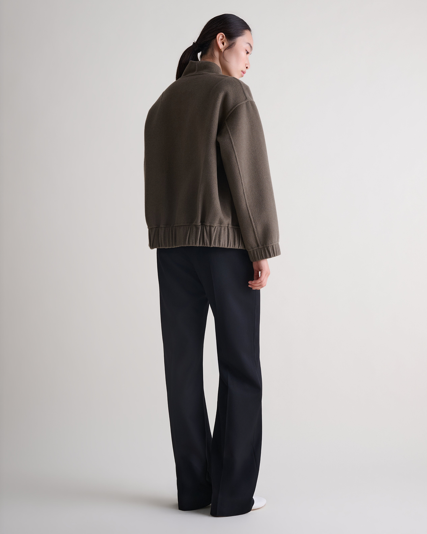 Women's Cashmere Wool Double Faced Bomber Jacket - Loam