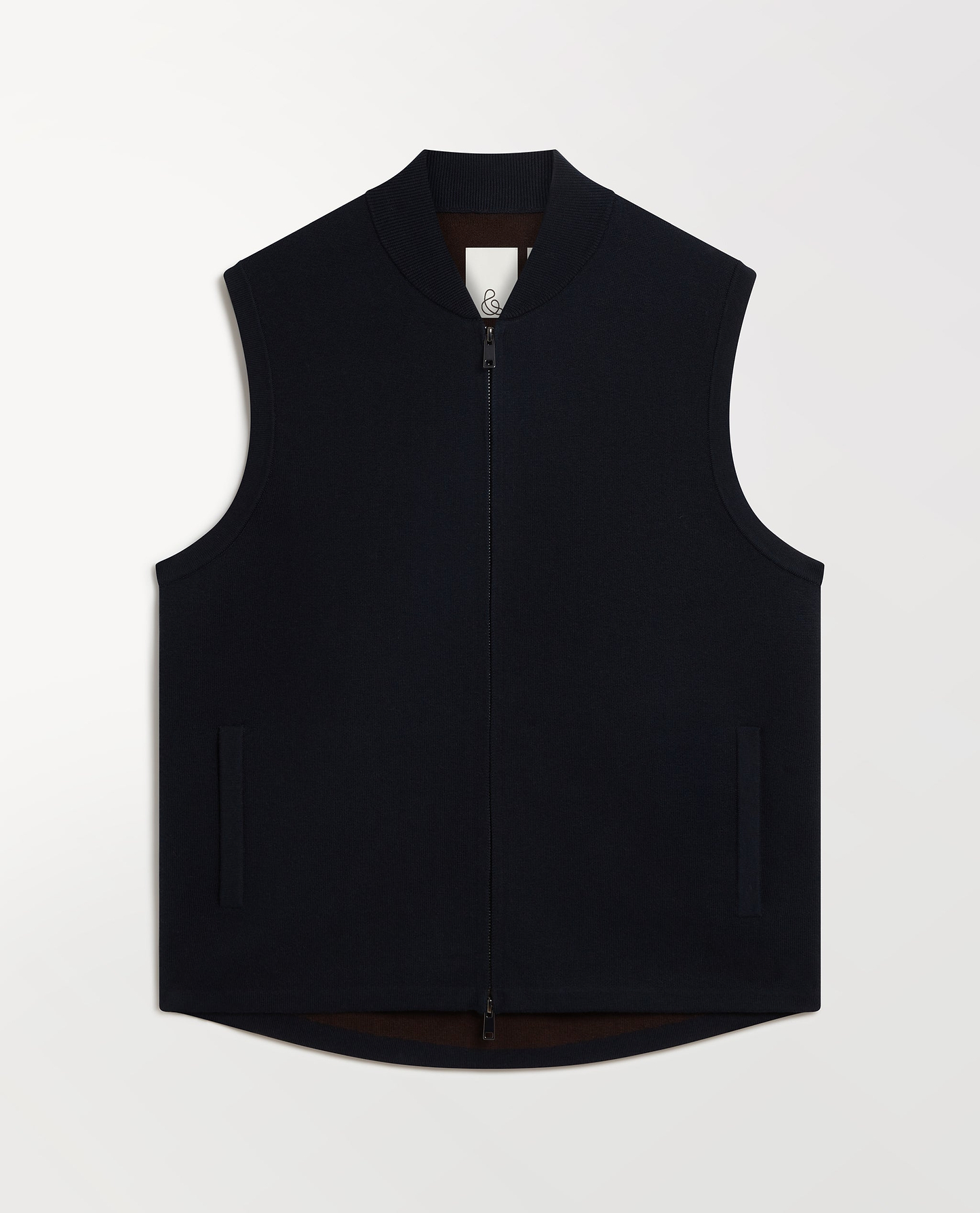 Men's Merino Cotton Zip Gilet - Mood Indigo/Walnut