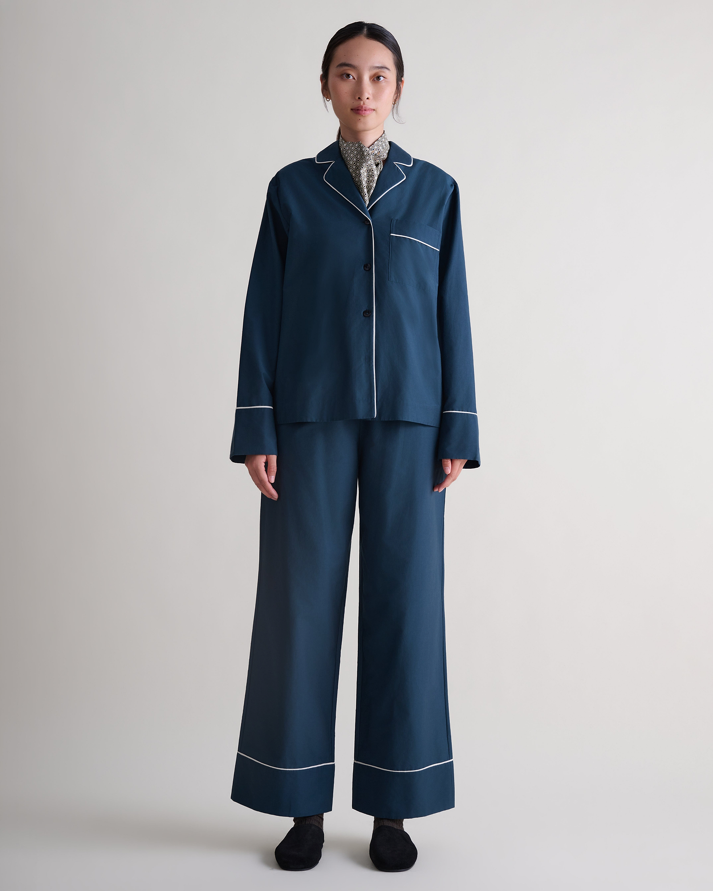 Women's Silk Cotton Pyjama Set - Kelp/Buttermilk