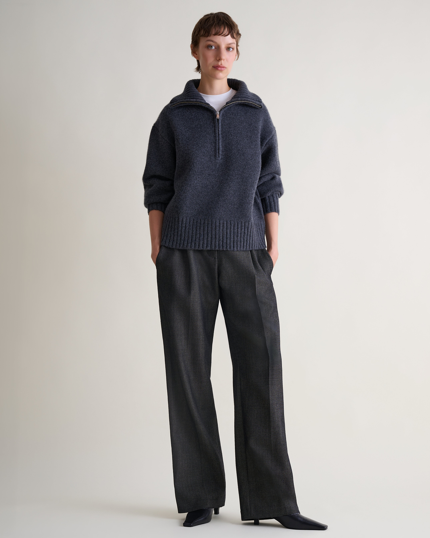 Women's Wool 1/4 Zip Jumper - Charcoal
