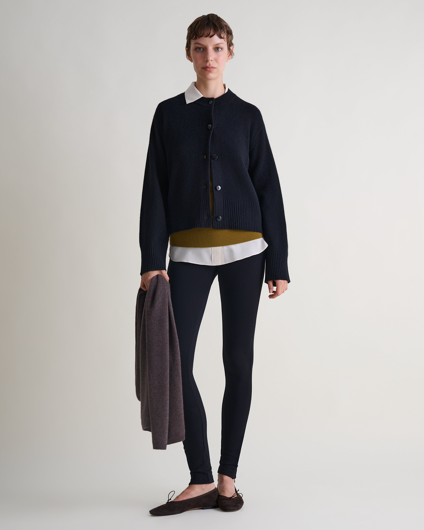 Women's Wool Crew Neck Cardigan - Black