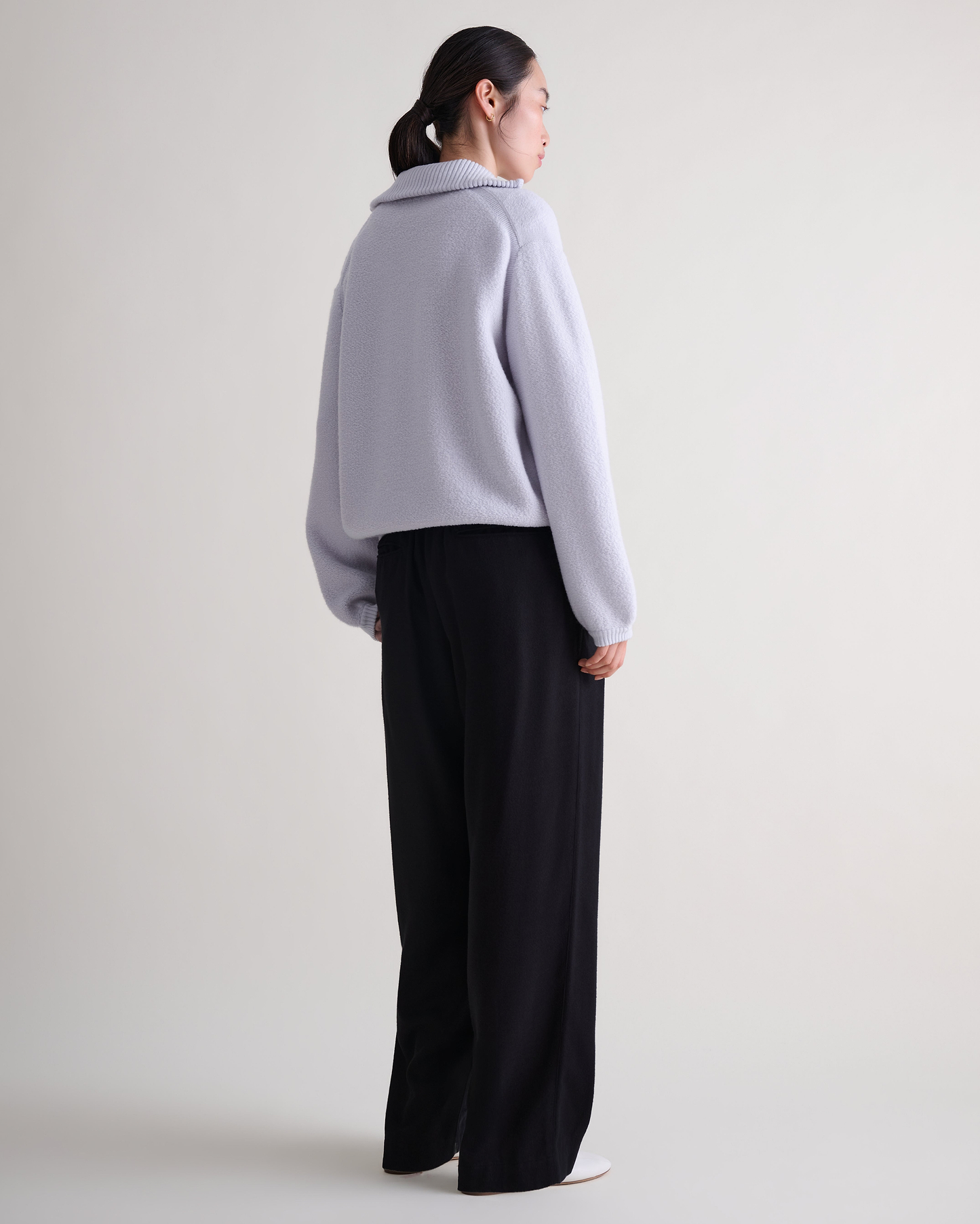 Women's Merino Wool Loop Knit Funnel Neck Jumper - Ice Blue