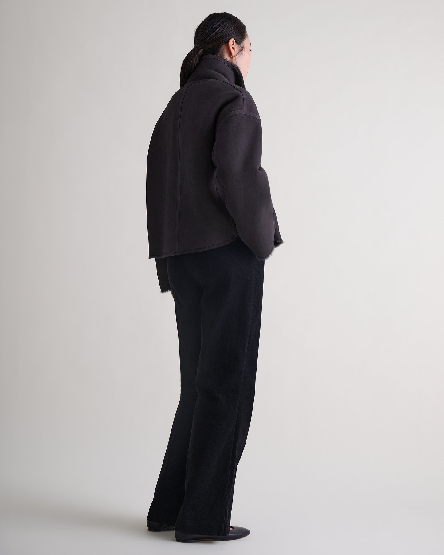 Women's Reversible Shearling Funnel Neck Jacket - Espresso