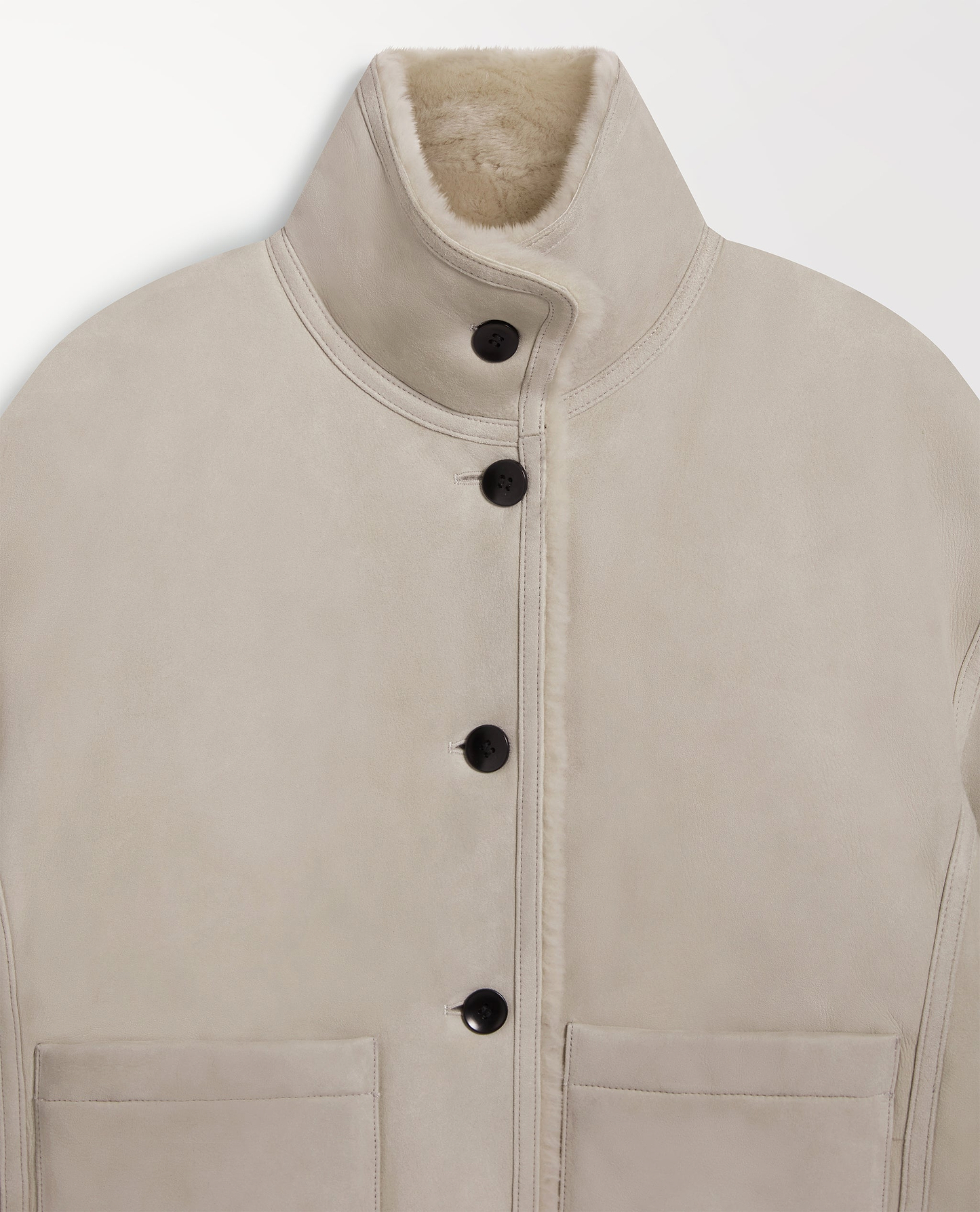 Women's Reversible Shearling Funnel Neck Jacket - Bone