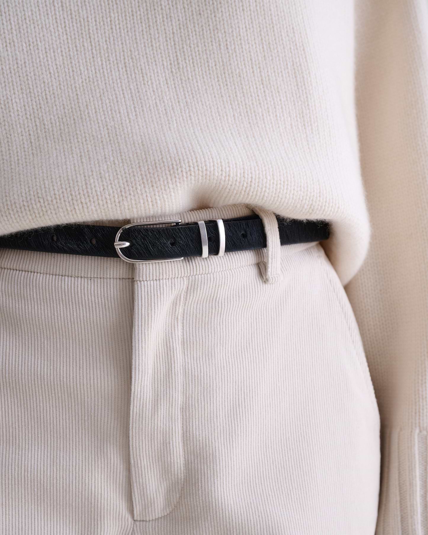 Women's Skinny Pony Hair Belt - Black