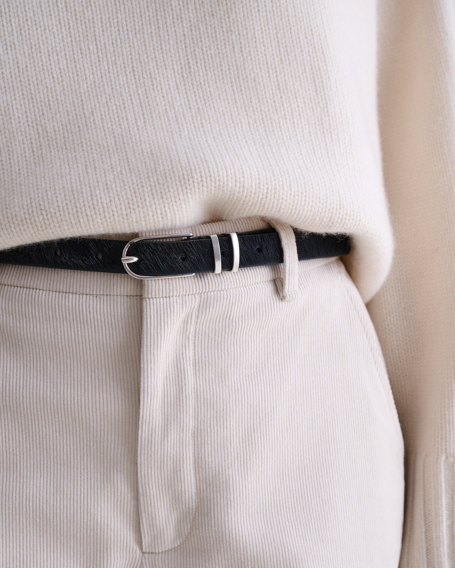 Women's Skinny Pony Hair Belt - Black
