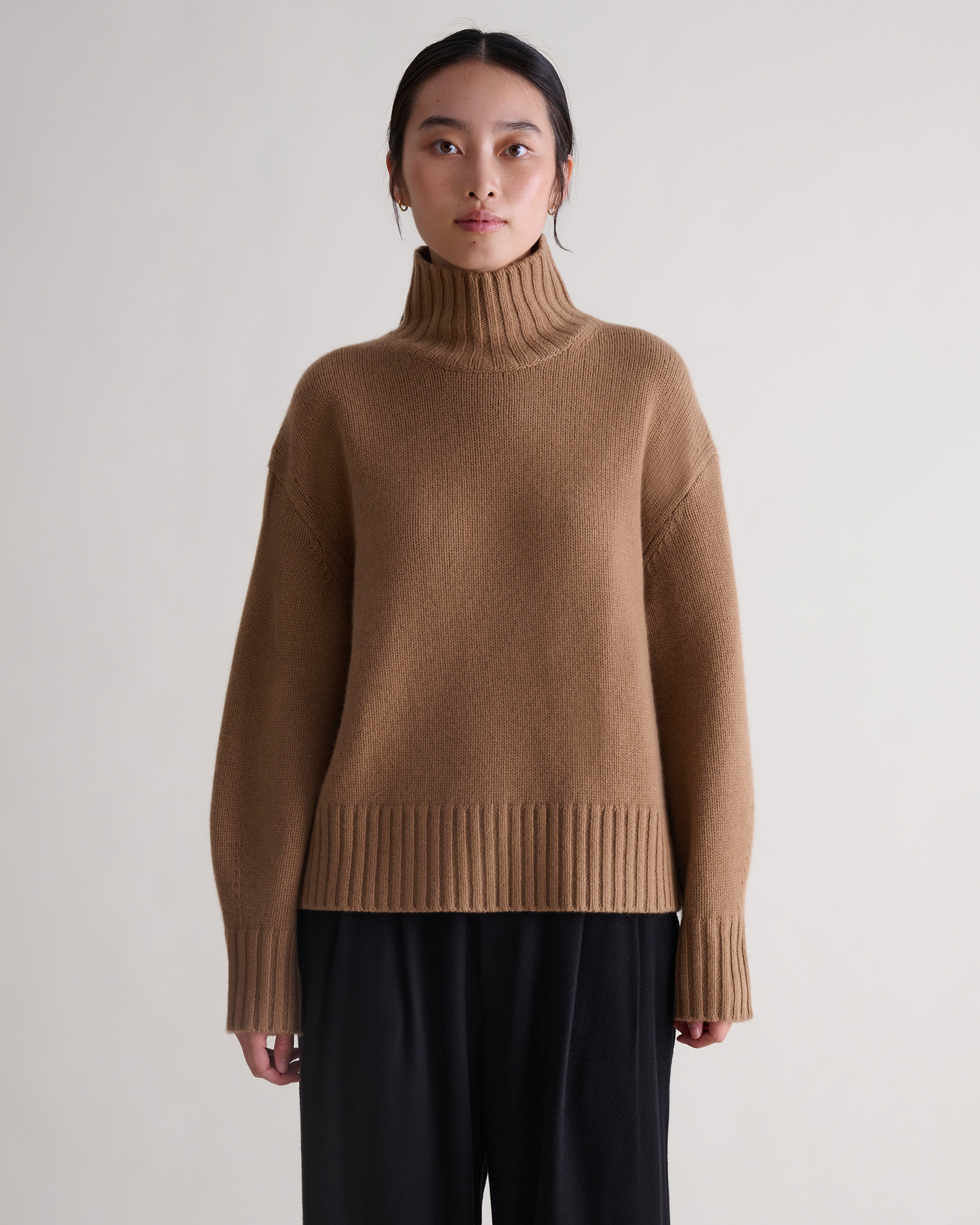 Women's Finest Cashmere High Neck Jumper - Deep Camel