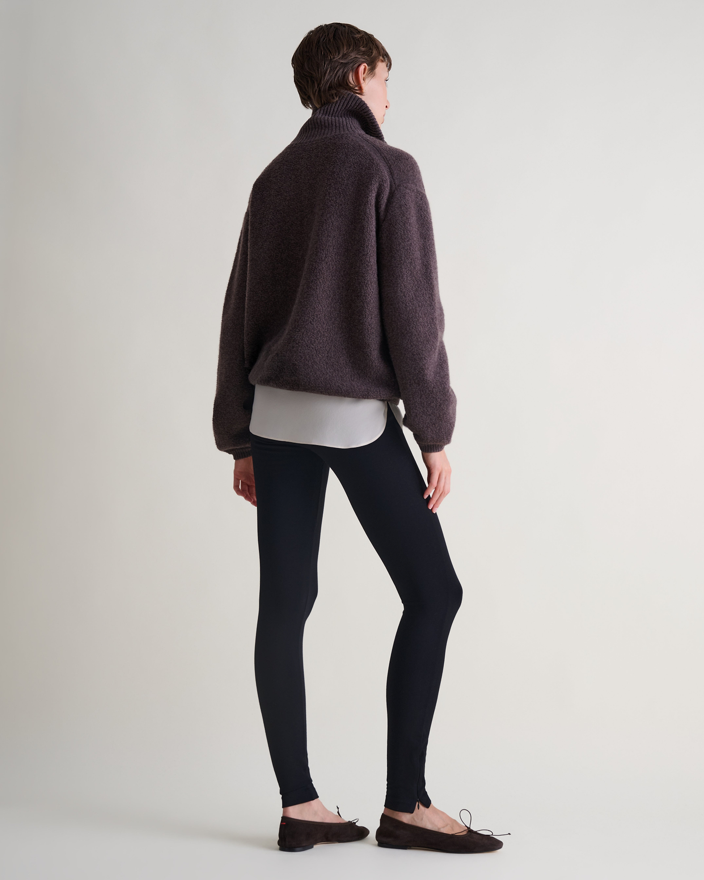 Women's Merino Wool Loop Knit Funnel Neck Jumper - Chocolate