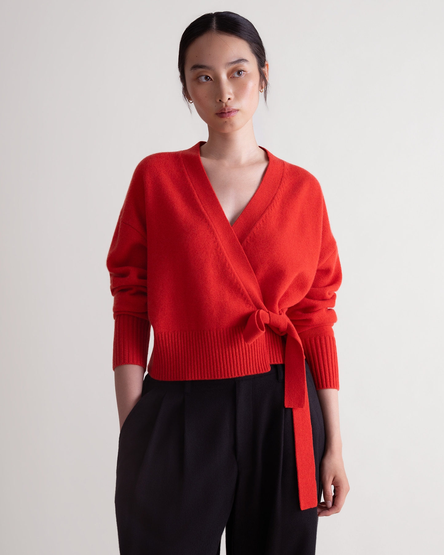 Women's Cashmere Merino Wrap Jumper - Poppy